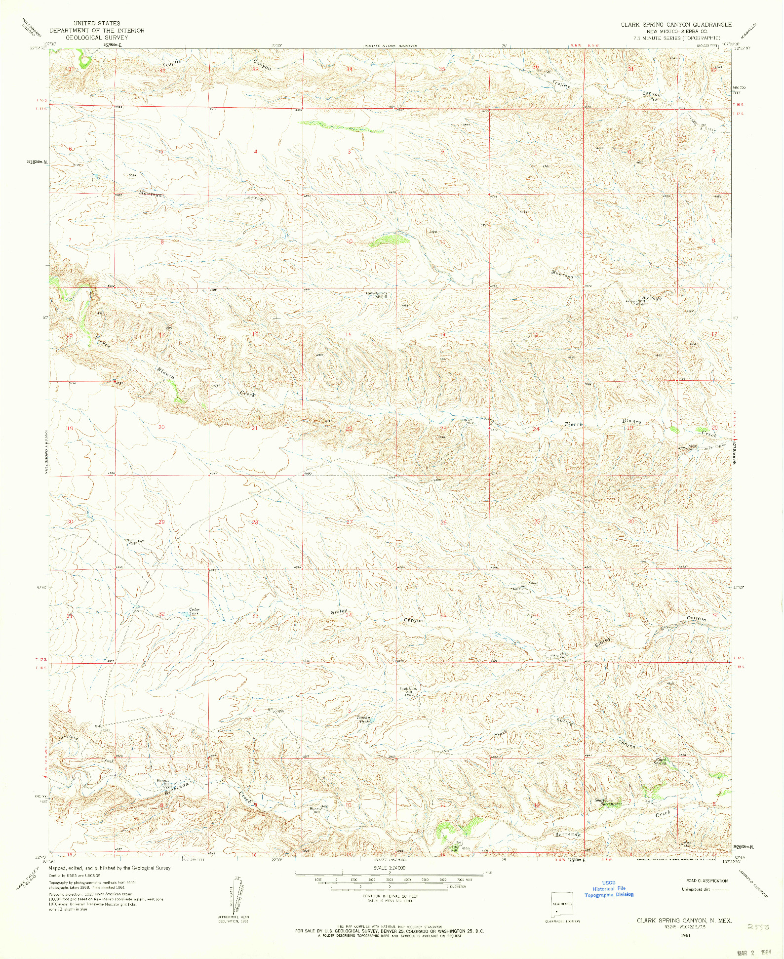 USGS 1:24000-SCALE QUADRANGLE FOR CLARK SPRING CANYON, NM 1961