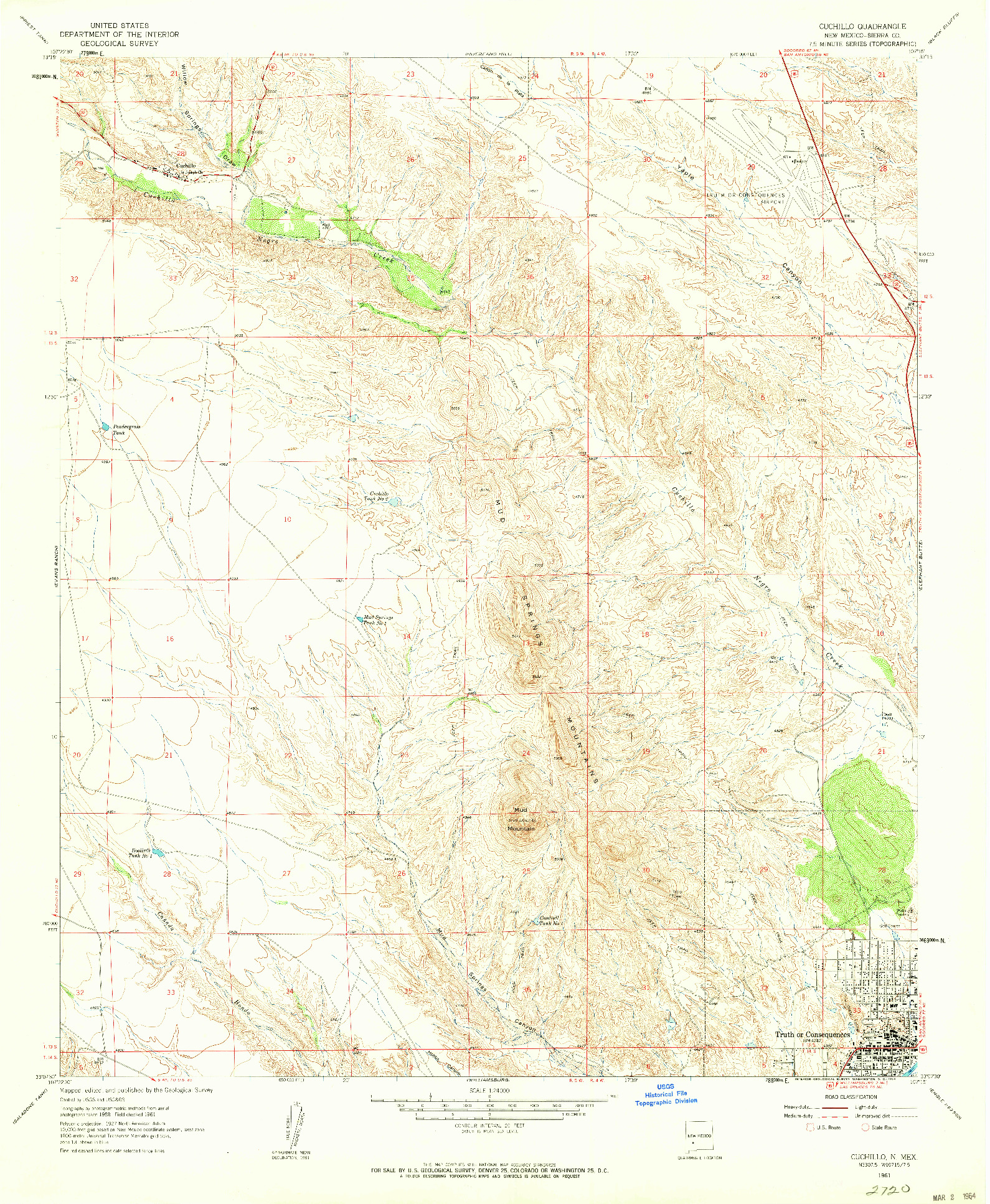 USGS 1:24000-SCALE QUADRANGLE FOR CUCHILLO, NM 1961