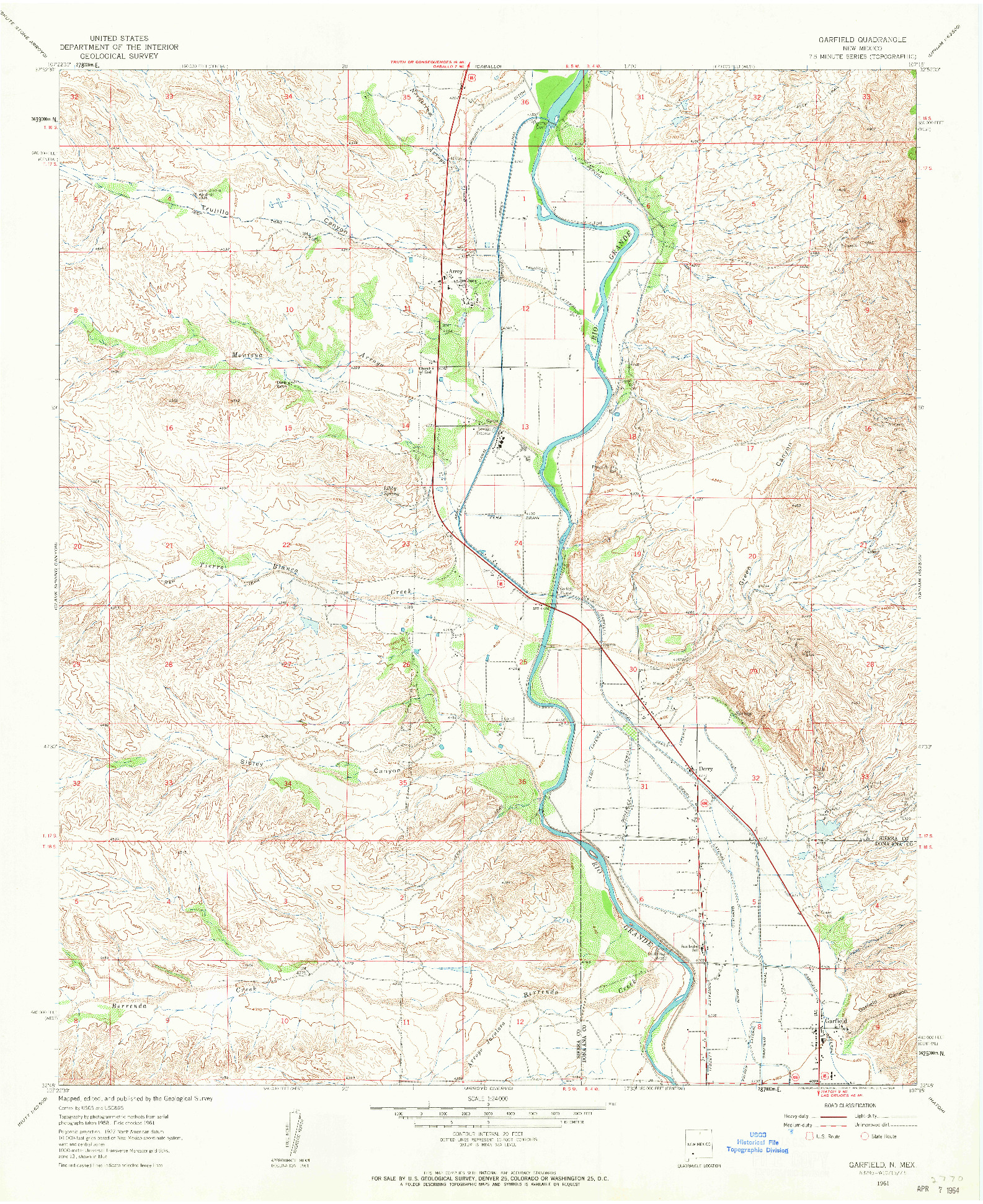 USGS 1:24000-SCALE QUADRANGLE FOR GARFIELD, NM 1961