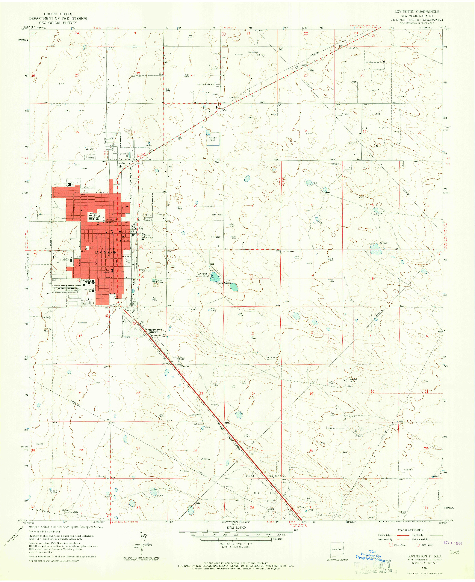 USGS 1:24000-SCALE QUADRANGLE FOR LOVINGTON, NM 1962
