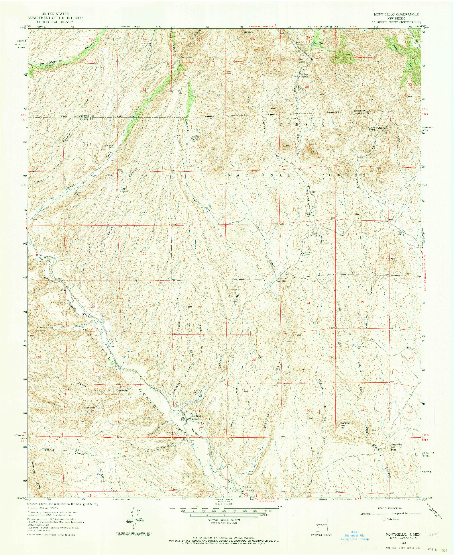 USGS 1:24000-SCALE QUADRANGLE FOR MONTICELLO, NM 1961