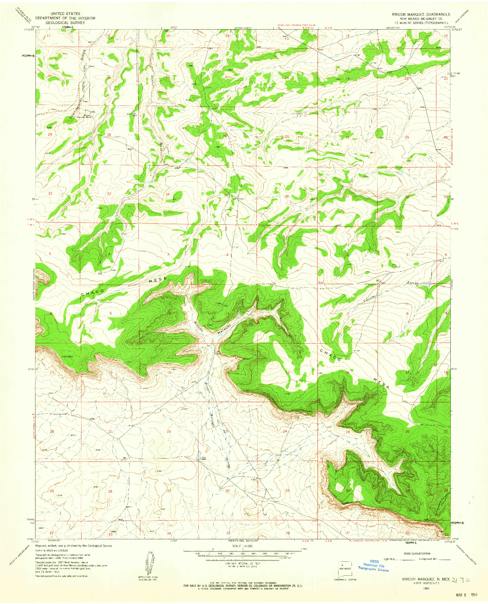 USGS 1:24000-SCALE QUADRANGLE FOR RINCON MARQUEZ, NM 1961