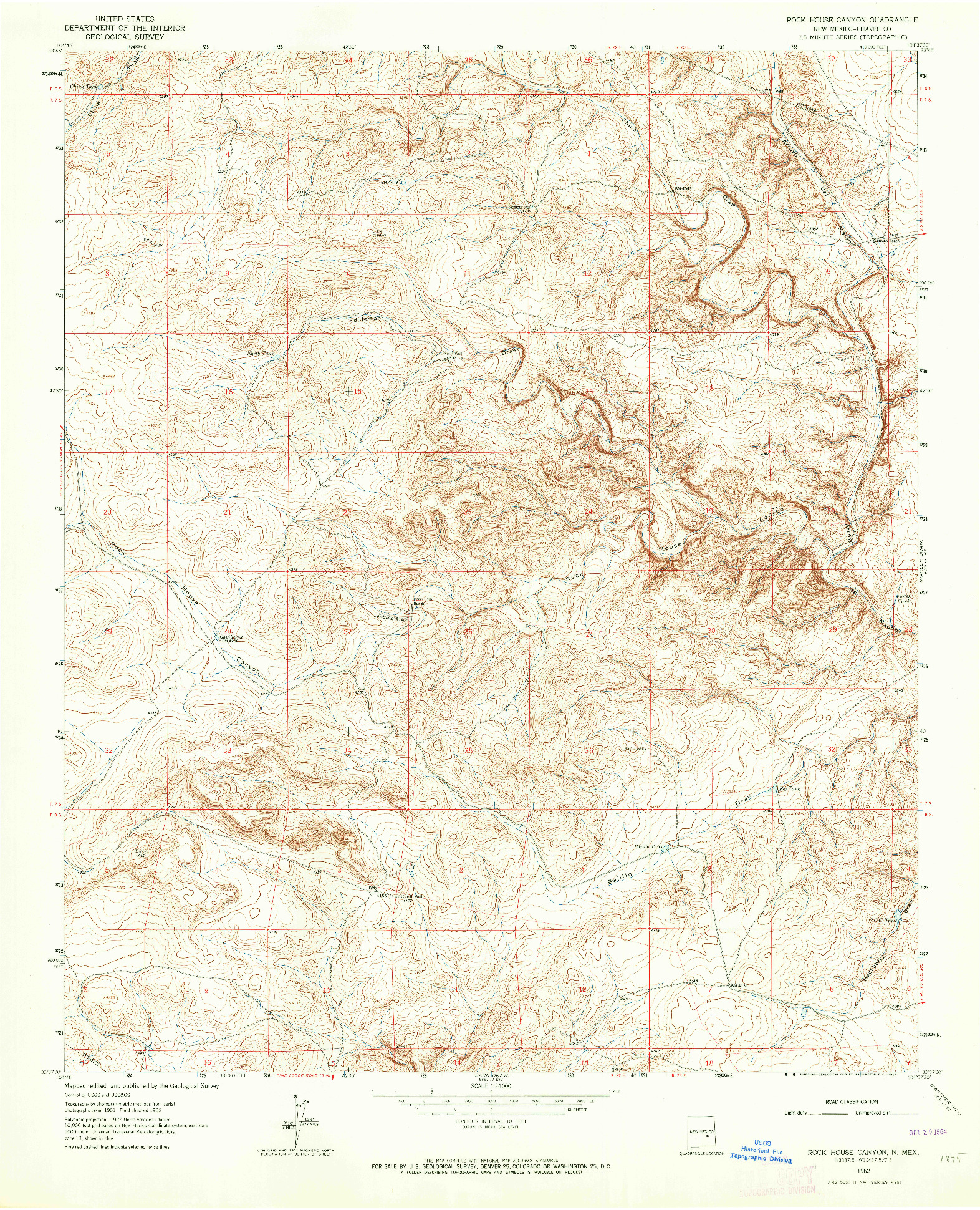 USGS 1:24000-SCALE QUADRANGLE FOR ROCK HOUSE CANYON, NM 1962
