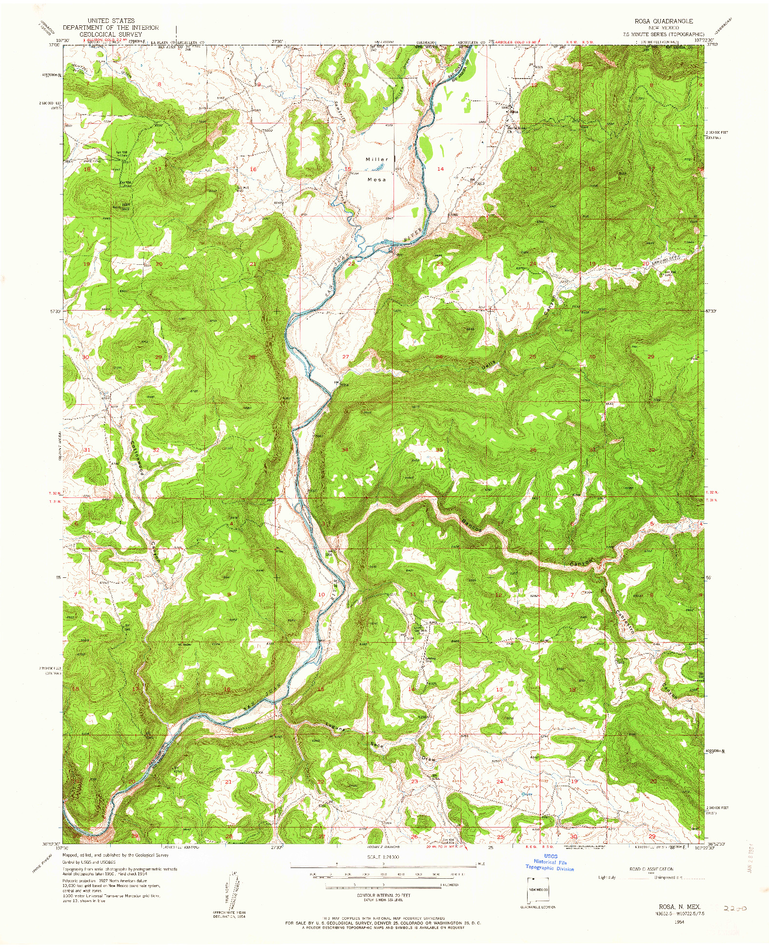 USGS 1:24000-SCALE QUADRANGLE FOR ROSA, NM 1954