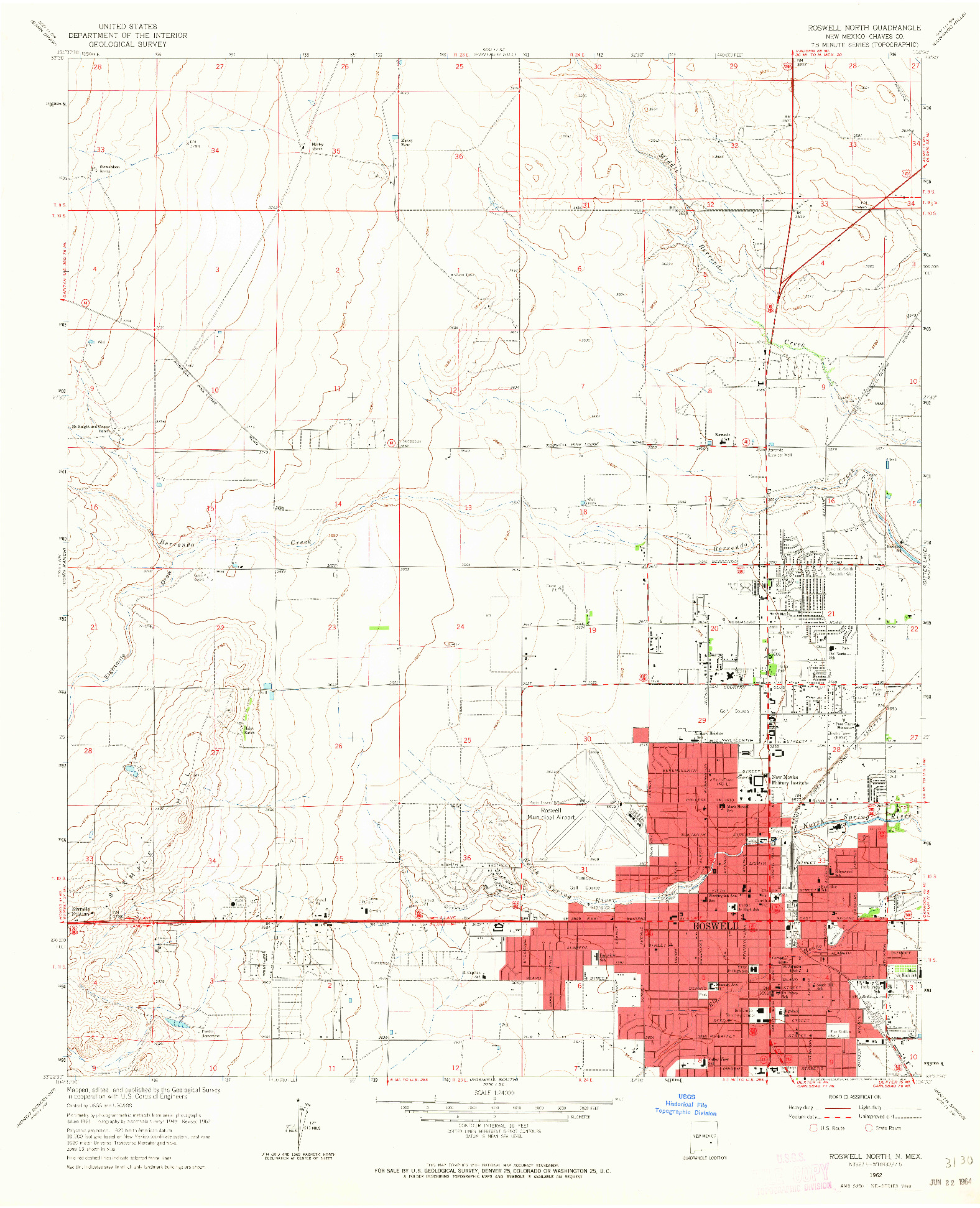 USGS 1:24000-SCALE QUADRANGLE FOR ROSWELL NORTH, NM 1962