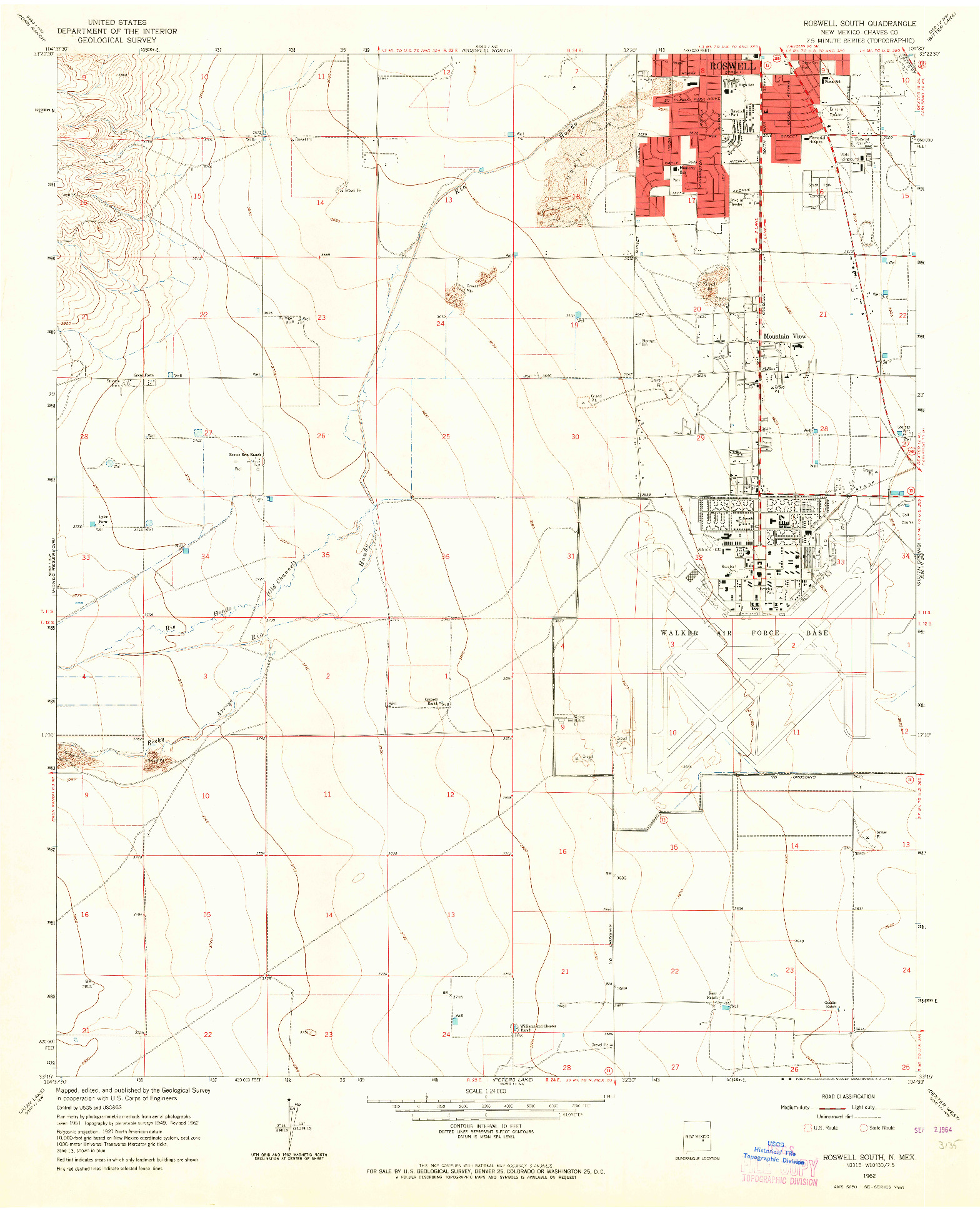USGS 1:24000-SCALE QUADRANGLE FOR ROSWELL SOUTH, NM 1962
