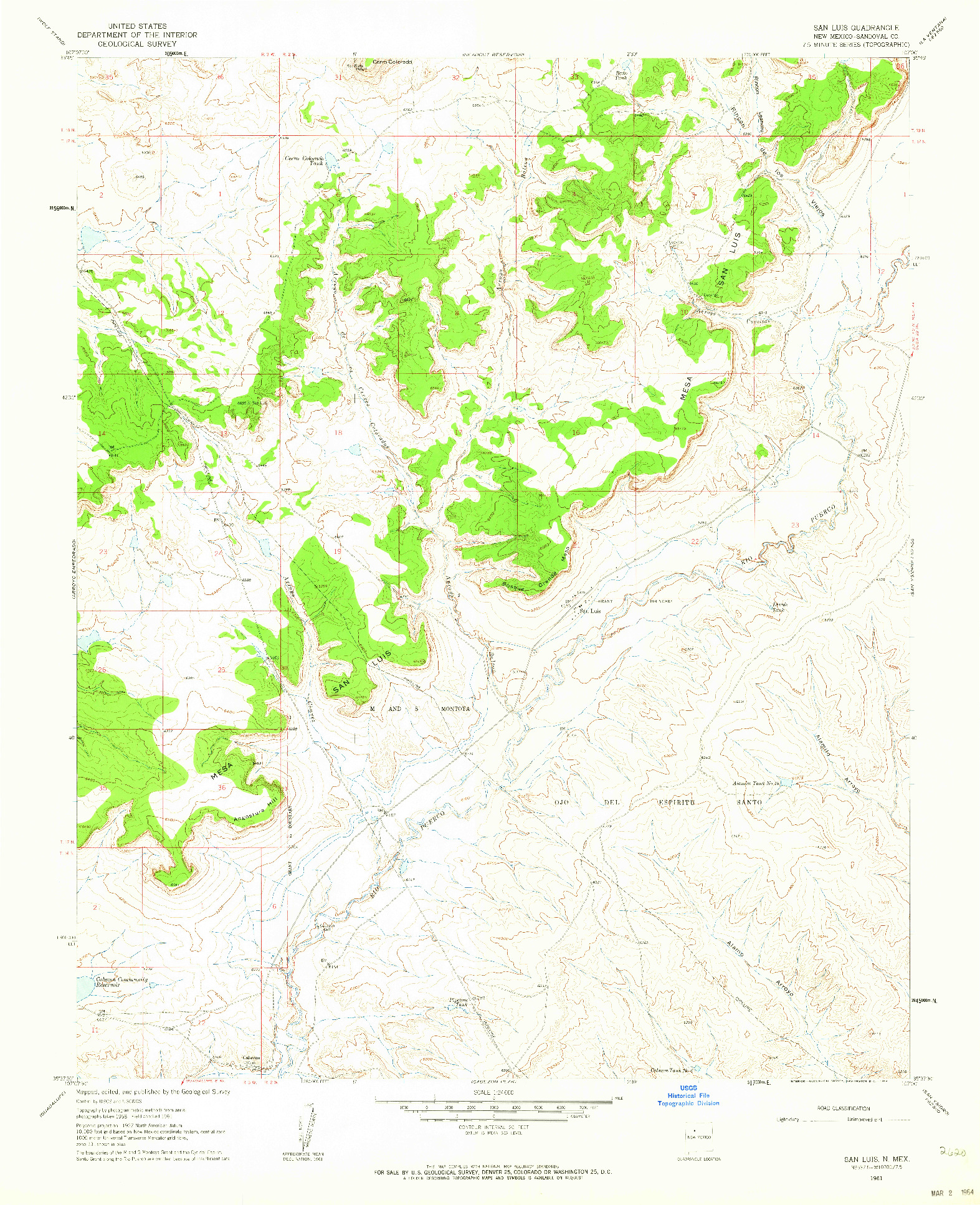 USGS 1:24000-SCALE QUADRANGLE FOR SAN LUIS, NM 1961