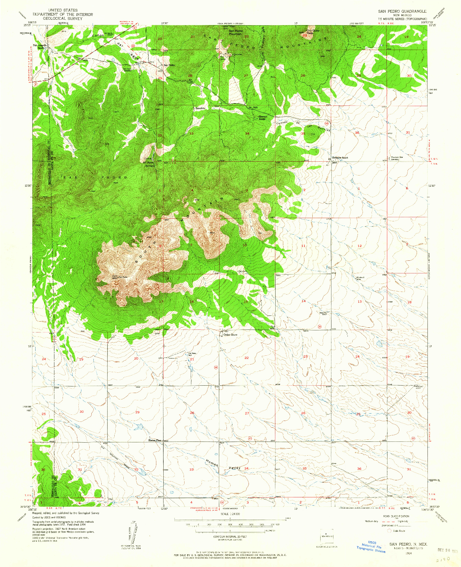 USGS 1:24000-SCALE QUADRANGLE FOR SAN PEDRO, NM 1954