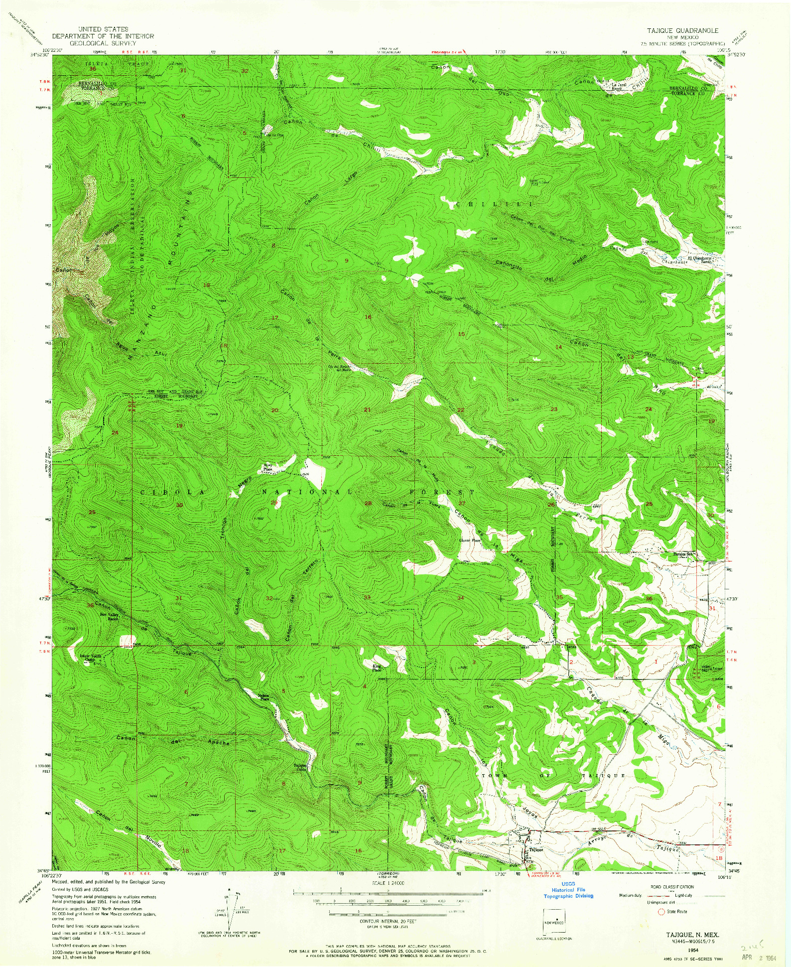 USGS 1:24000-SCALE QUADRANGLE FOR TAJIQUE, NM 1954