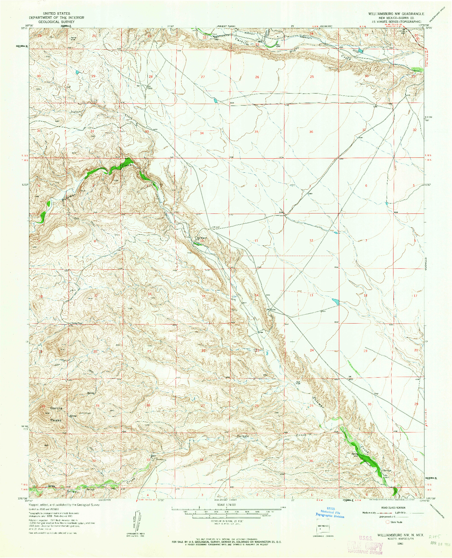 USGS 1:24000-SCALE QUADRANGLE FOR WILLIAMSBURG NW, NM 1961