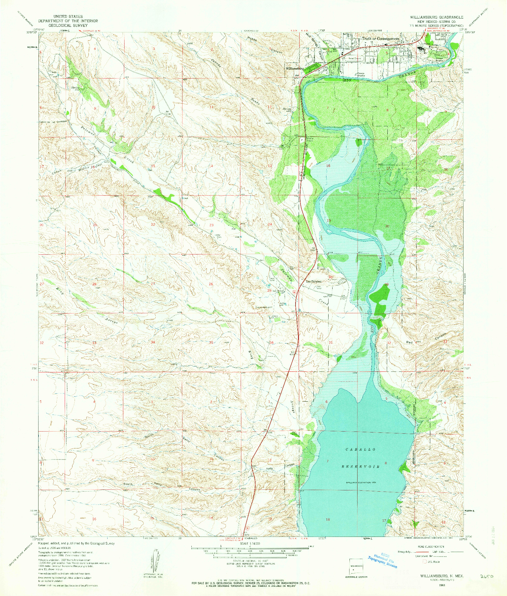 USGS 1:24000-SCALE QUADRANGLE FOR WILLIAMSBURG, NM 1961