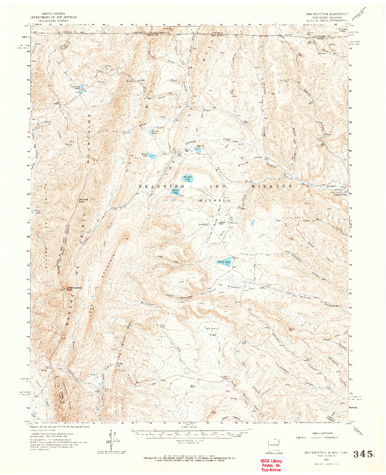 USGS 1:62500-SCALE QUADRANGLE FOR ASH MOUNTAIN, NM 1962