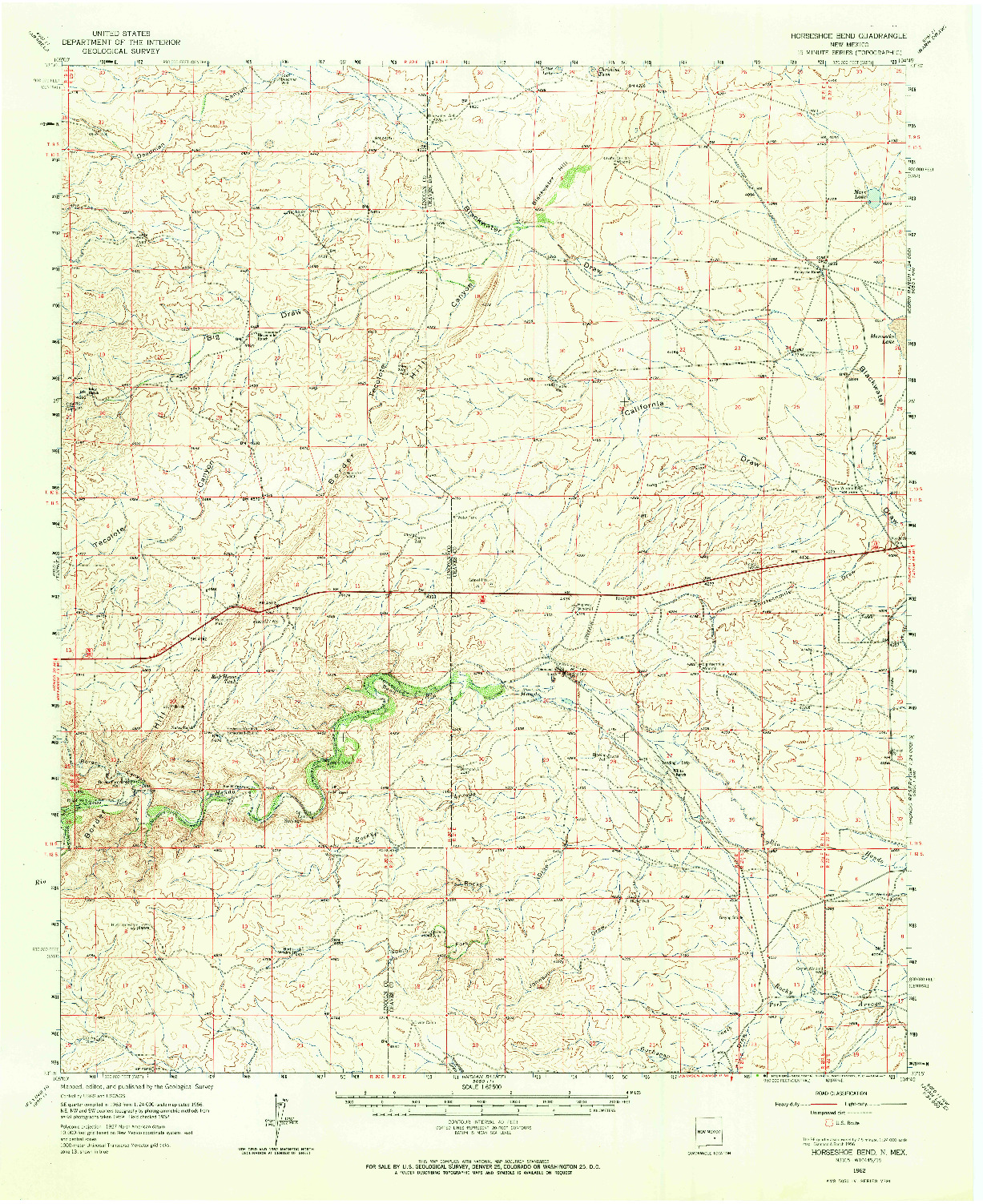 USGS 1:62500-SCALE QUADRANGLE FOR HORSESHOE BEND, NM 1962