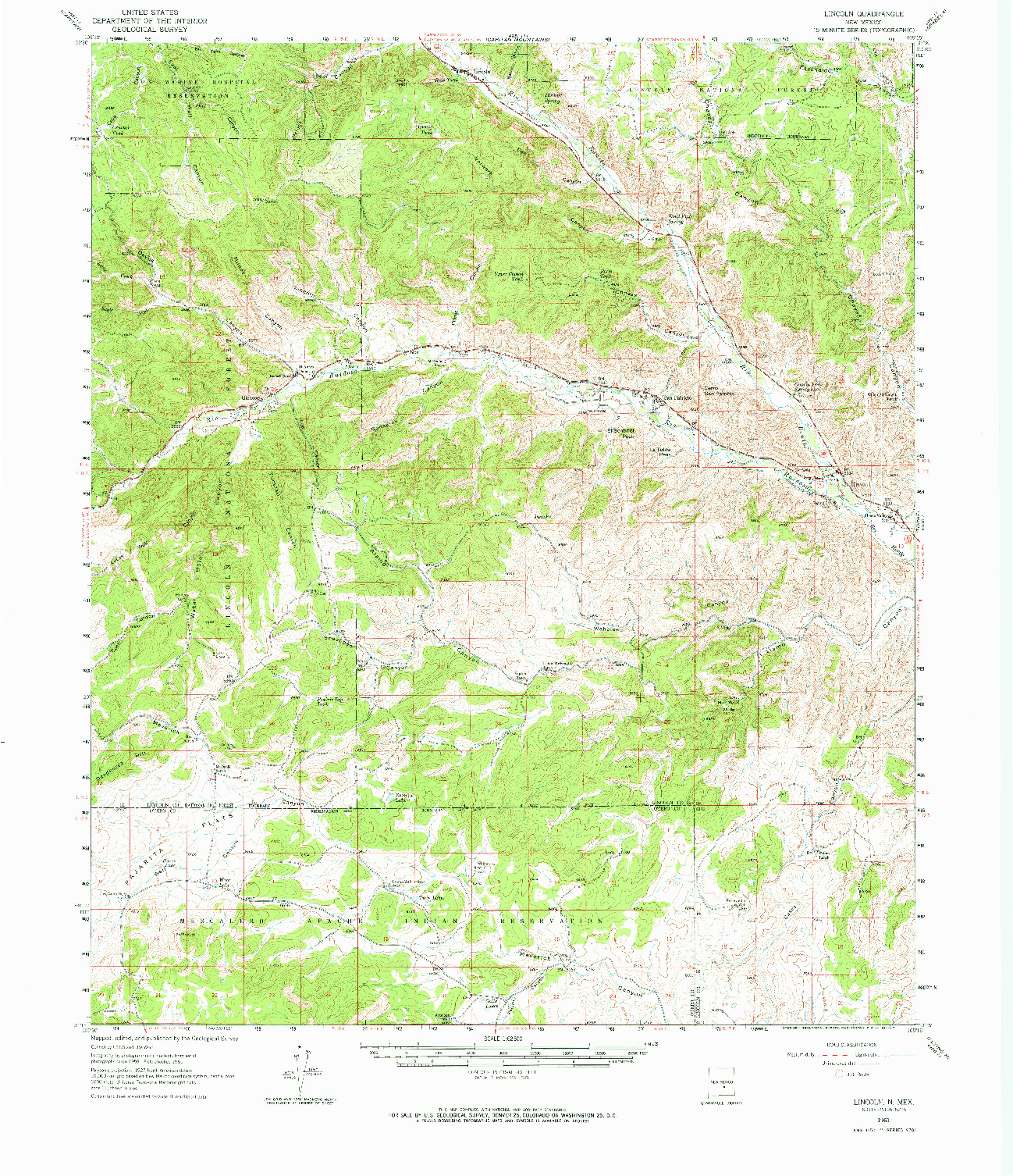 USGS 1:62500-SCALE QUADRANGLE FOR LINCOLN, NM 1961