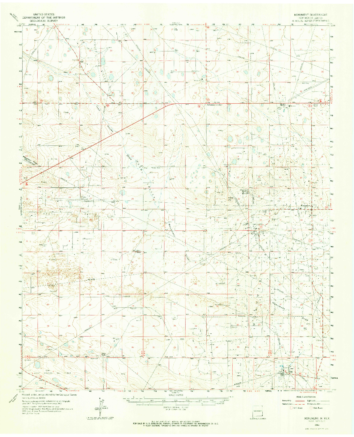 USGS 1:62500-SCALE QUADRANGLE FOR MONUMENT, NM 1963