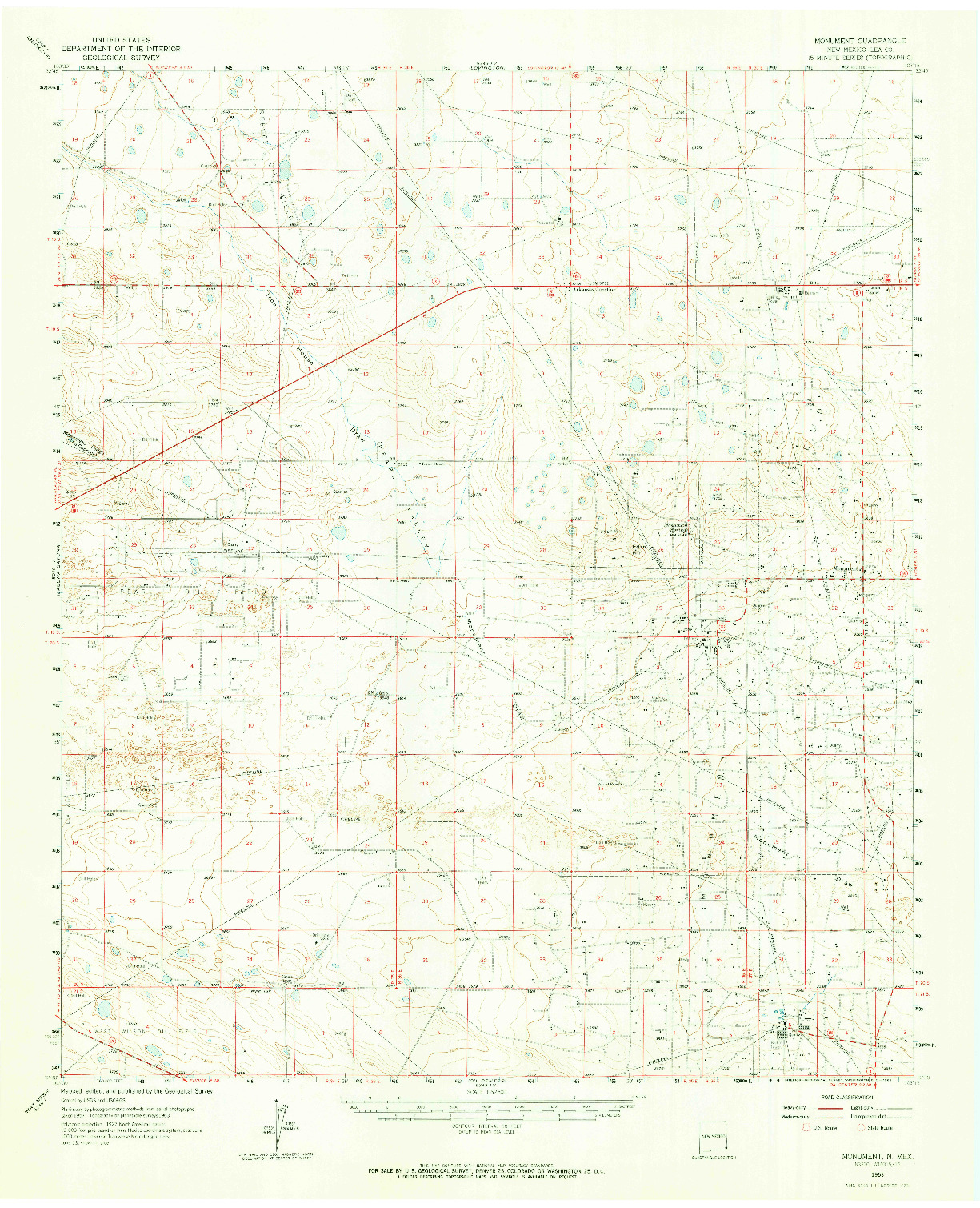 USGS 1:62500-SCALE QUADRANGLE FOR MONUMENT, NM 1963