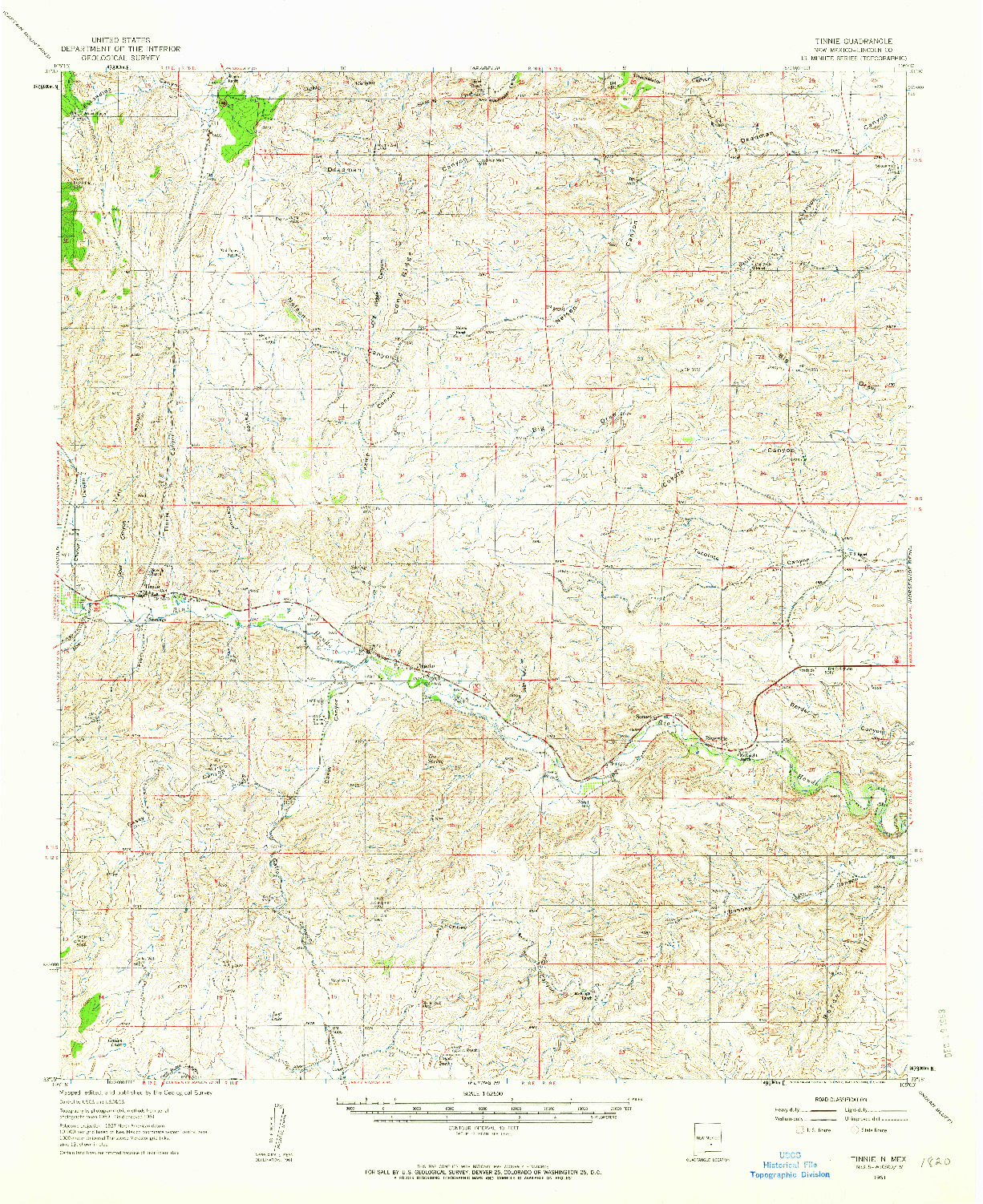 USGS 1:62500-SCALE QUADRANGLE FOR TINNIE, NM 1961