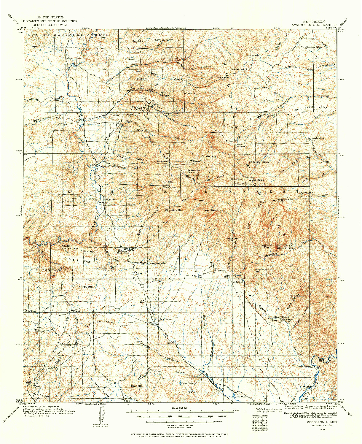 USGS 1:125000-SCALE QUADRANGLE FOR MOGOLLON, NM 1910