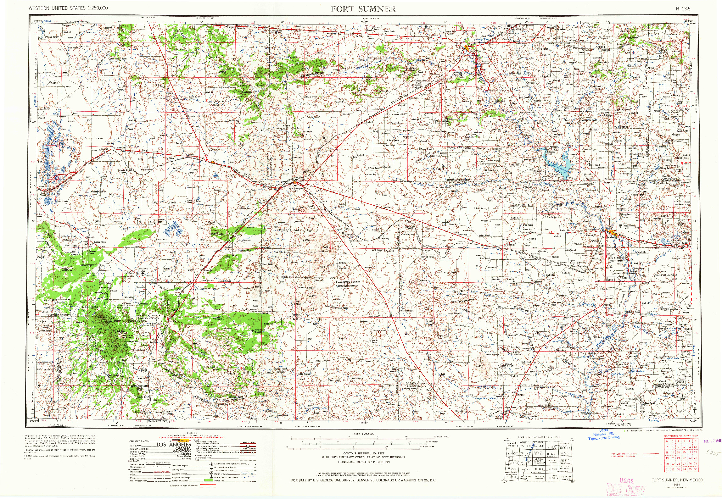 USGS 1:250000-SCALE QUADRANGLE FOR FORT SUMNER, NM 1954