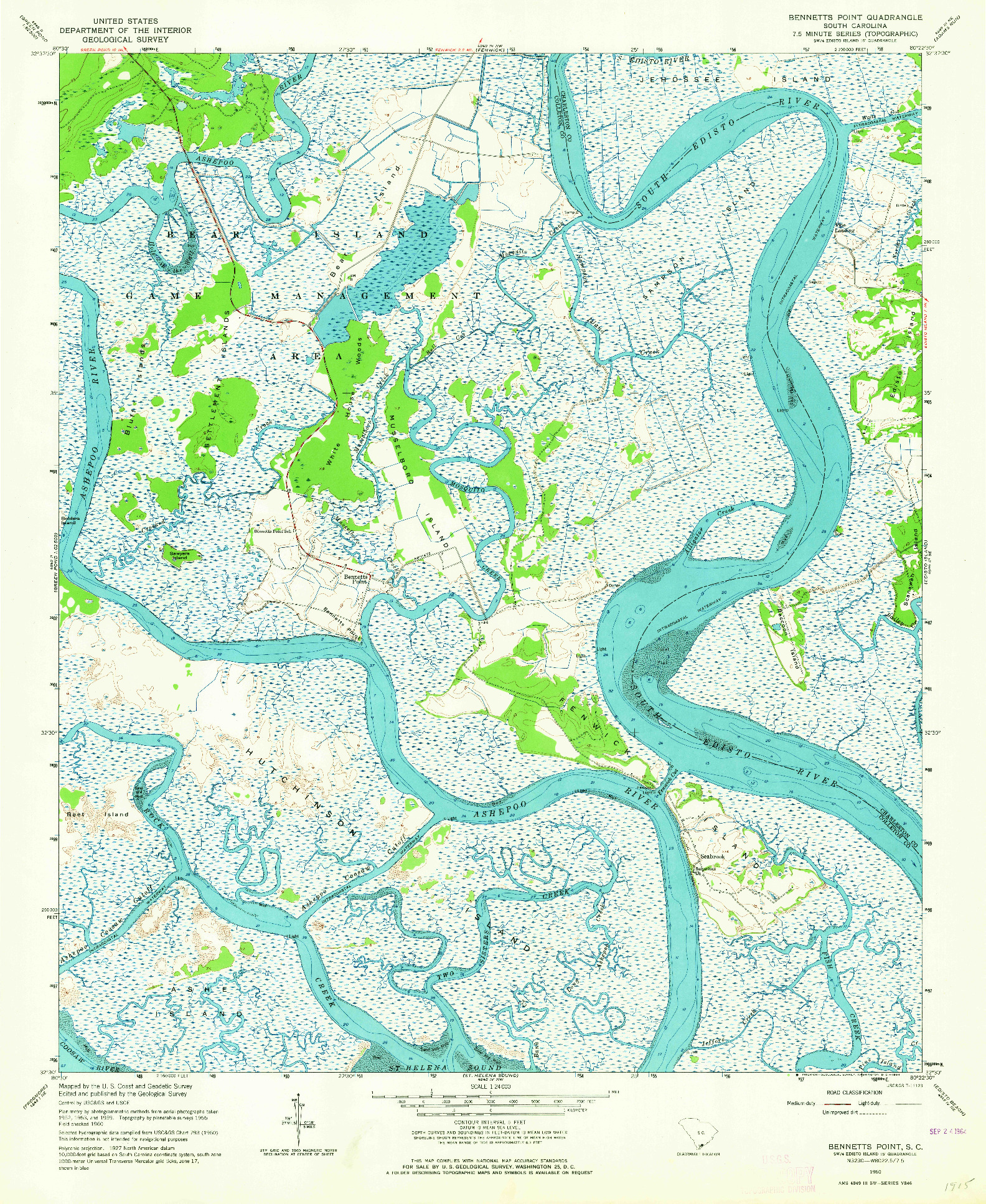 USGS 1:24000-SCALE QUADRANGLE FOR BENNETTS POINT, SC 1960