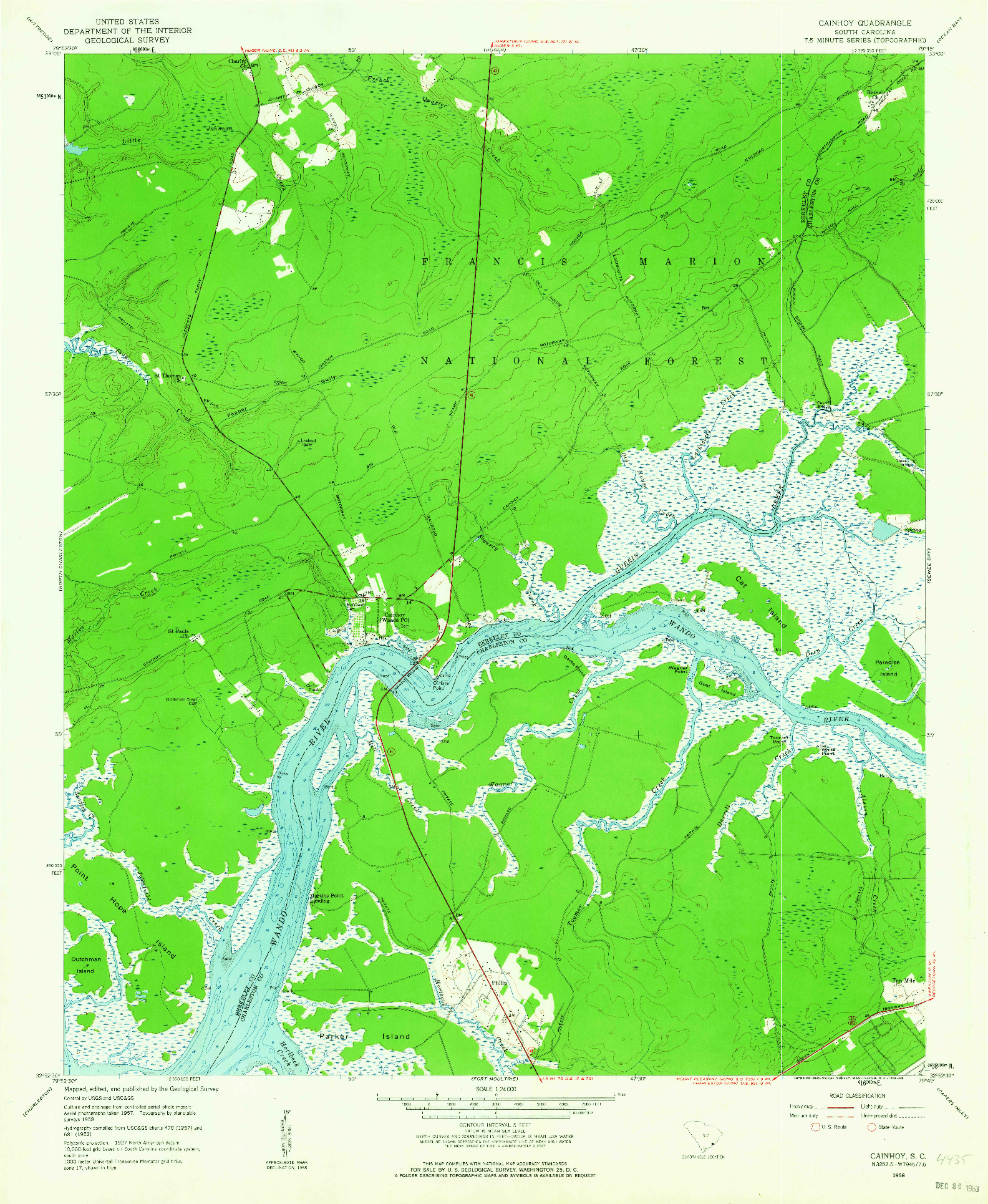 USGS 1:24000-SCALE QUADRANGLE FOR CAINHOY, SC 1958