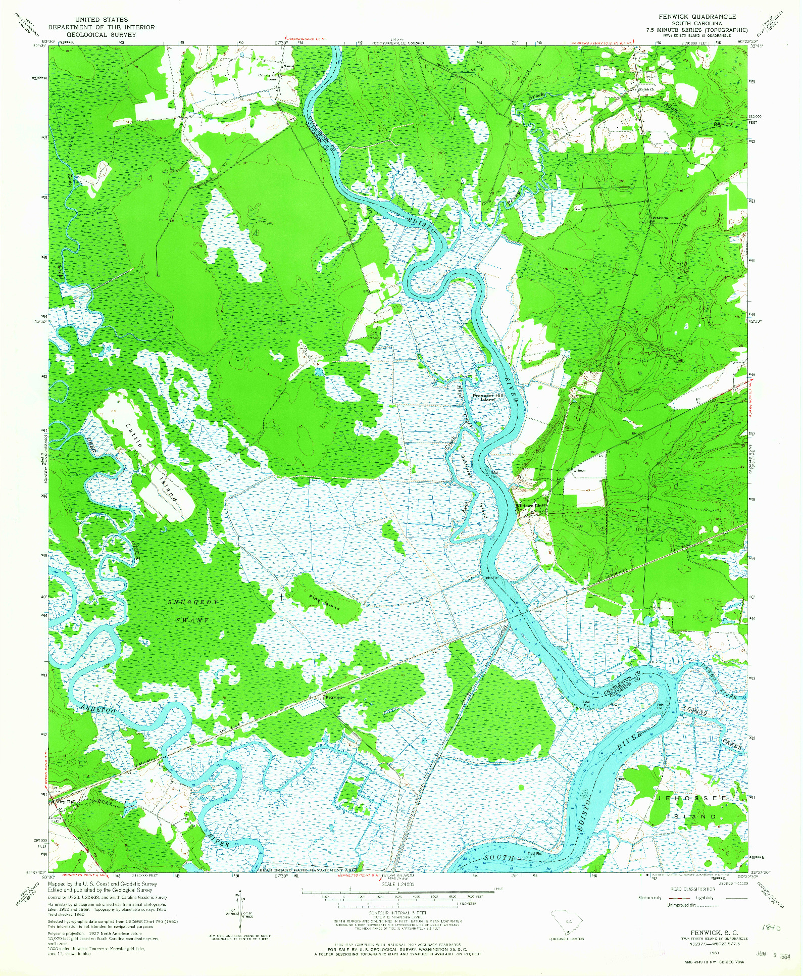 USGS 1:24000-SCALE QUADRANGLE FOR FENWICK, SC 1960