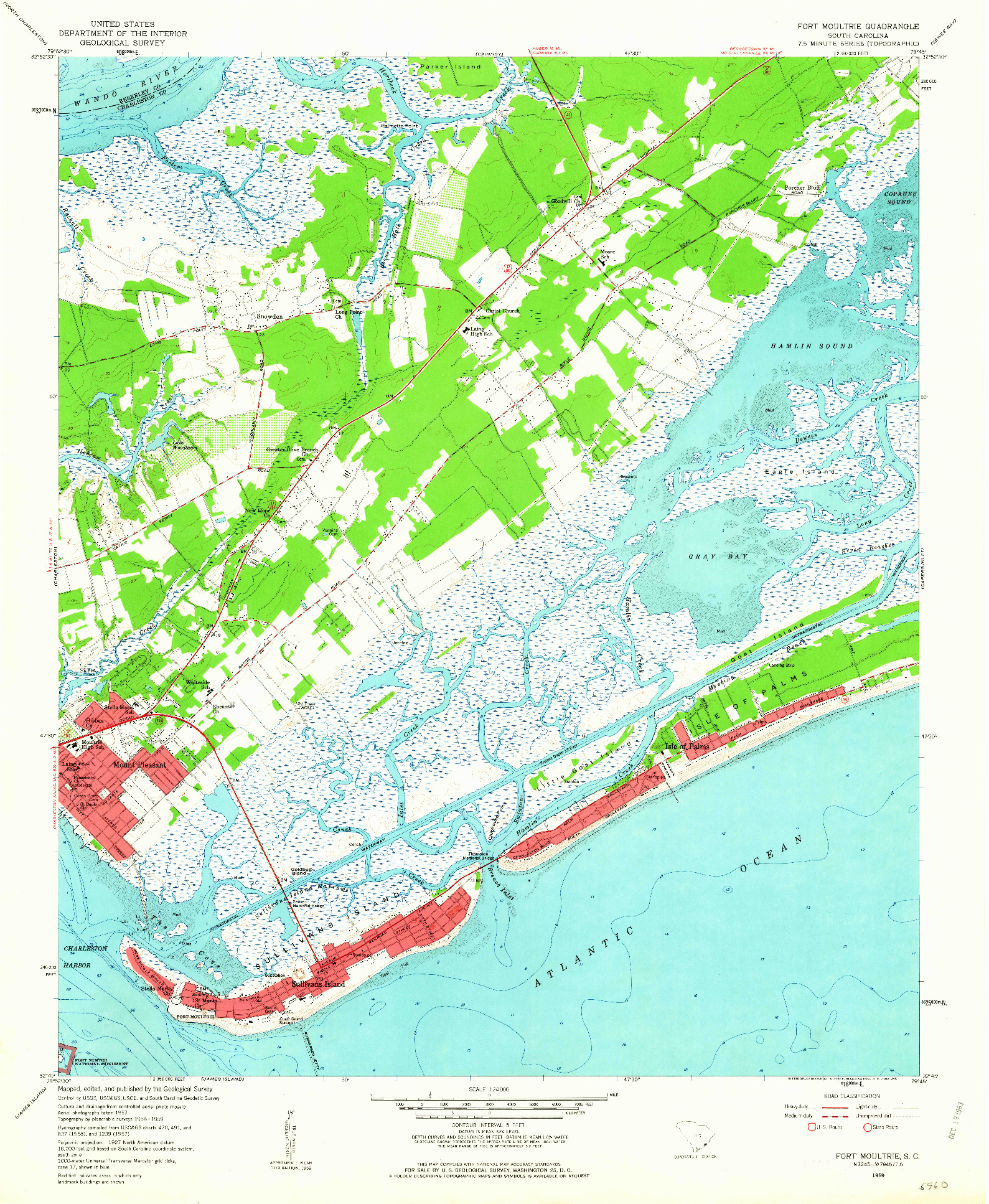 USGS 1:24000-SCALE QUADRANGLE FOR FORT MOULTRIE, SC 1959