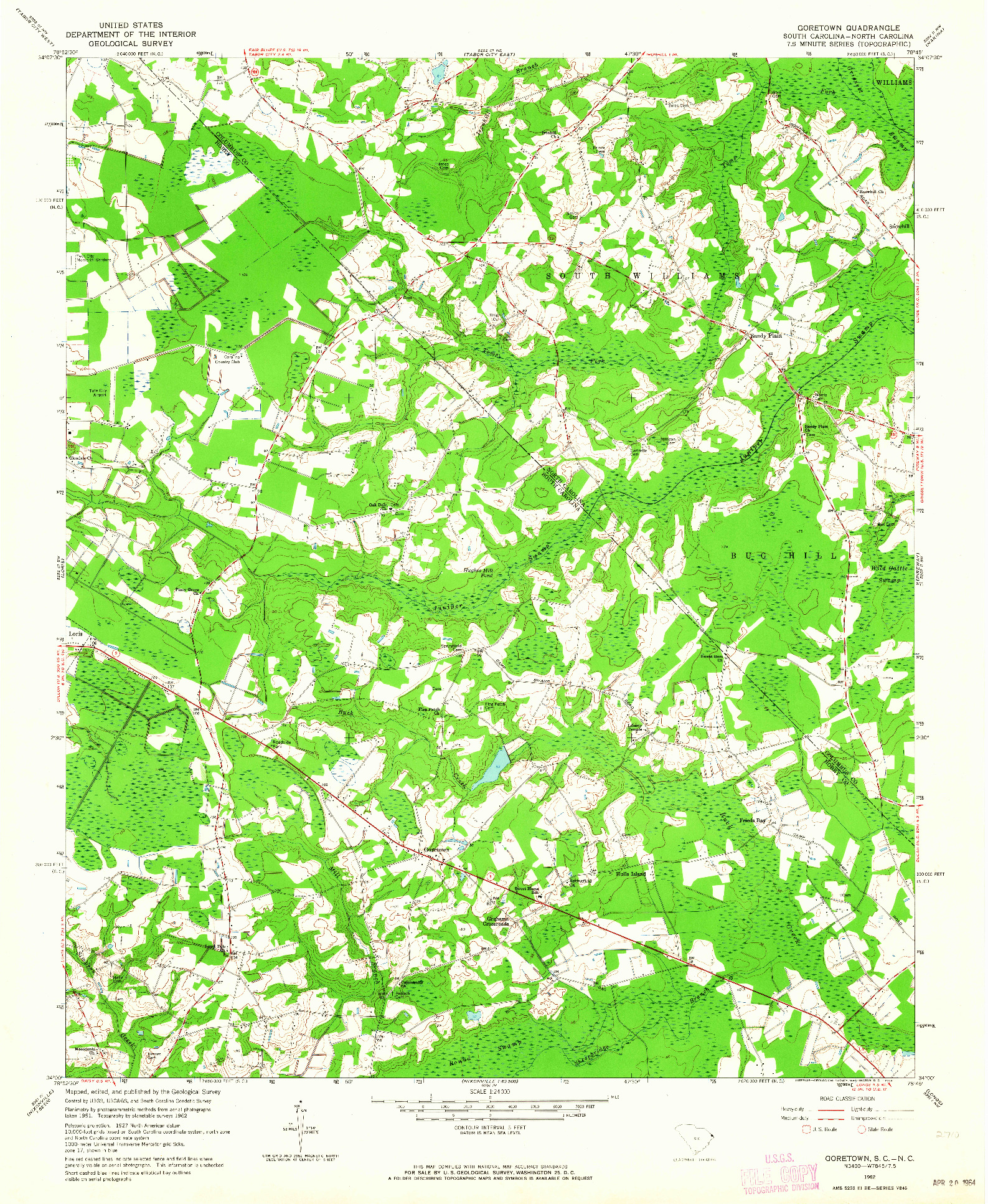 USGS 1:24000-SCALE QUADRANGLE FOR GORETOWN, SC 1962