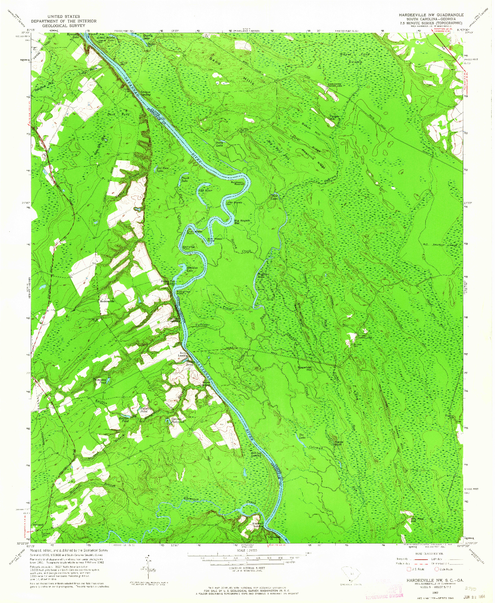 USGS 1:24000-SCALE QUADRANGLE FOR HARDEEVILLE NW, SC 1962