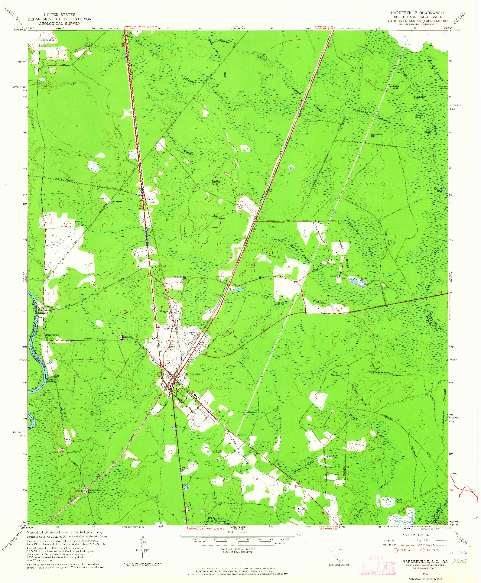 USGS 1:24000-SCALE QUADRANGLE FOR HARDEEVILLE, SC 1962