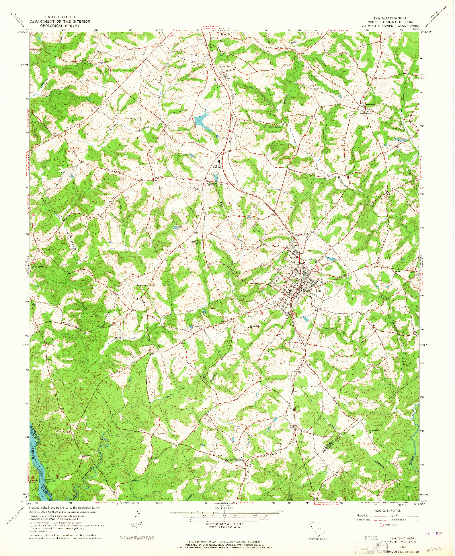 USGS 1:24000-SCALE QUADRANGLE FOR IVA, SC 1964