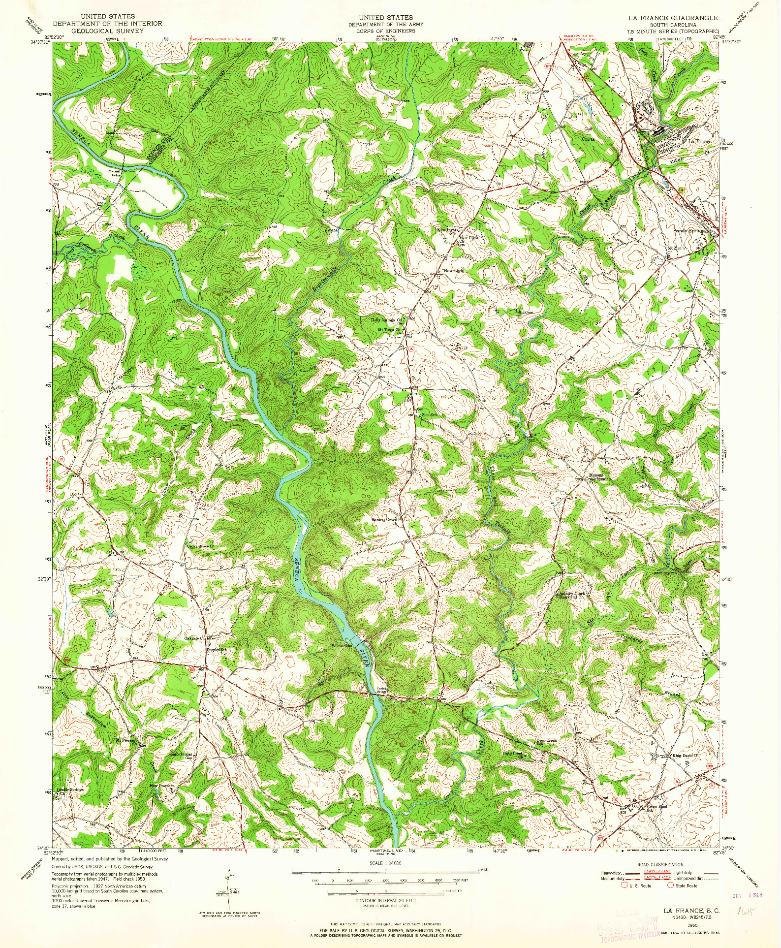 USGS 1:24000-SCALE QUADRANGLE FOR LA FRANCE, SC 1950