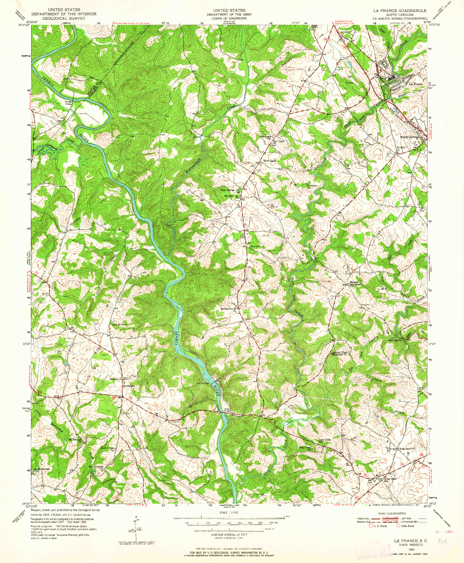 USGS 1:24000-SCALE QUADRANGLE FOR LA FRANCE, SC 1950