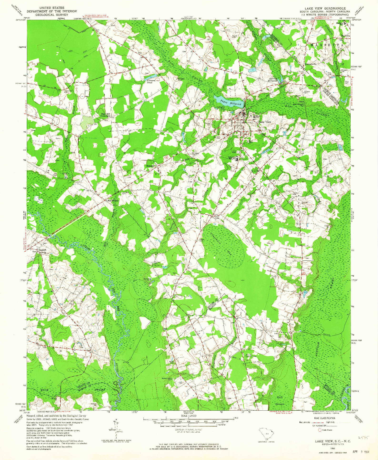 USGS 1:24000-SCALE QUADRANGLE FOR LAKE VIEW, SC 1962