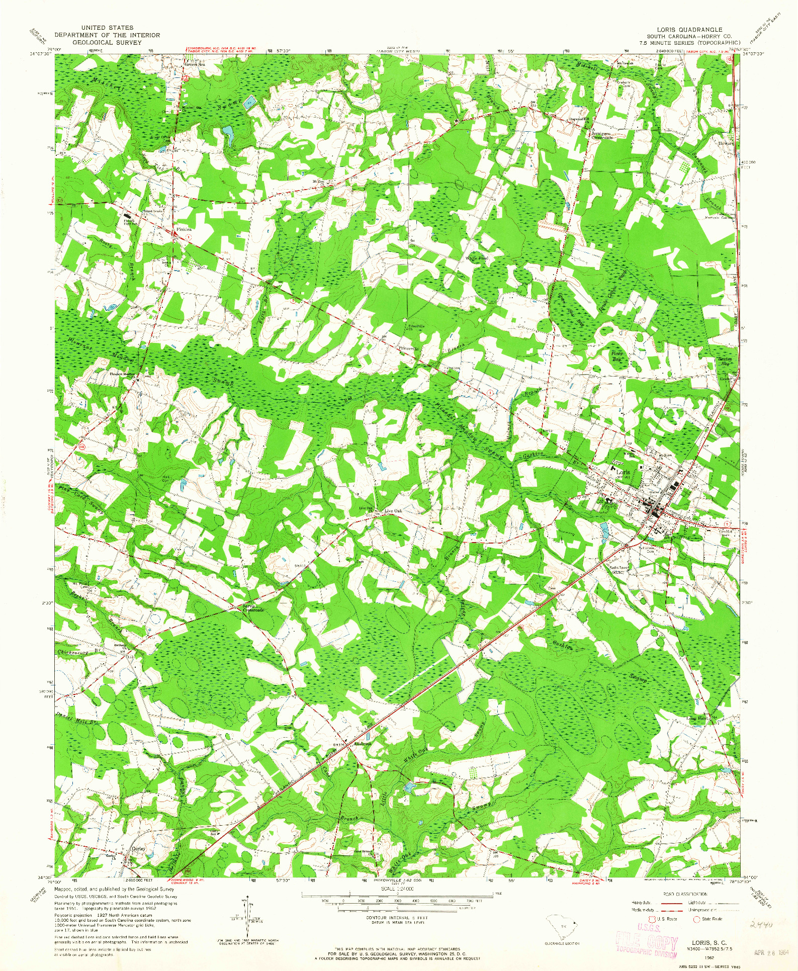 USGS 1:24000-SCALE QUADRANGLE FOR LORIS, SC 1962