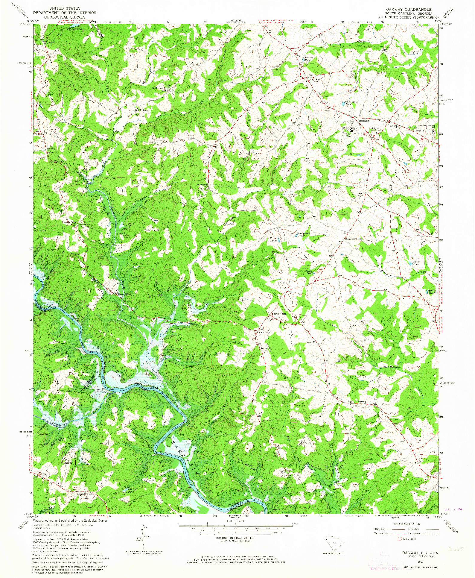 USGS 1:24000-SCALE QUADRANGLE FOR OAKWAY, SC 1963