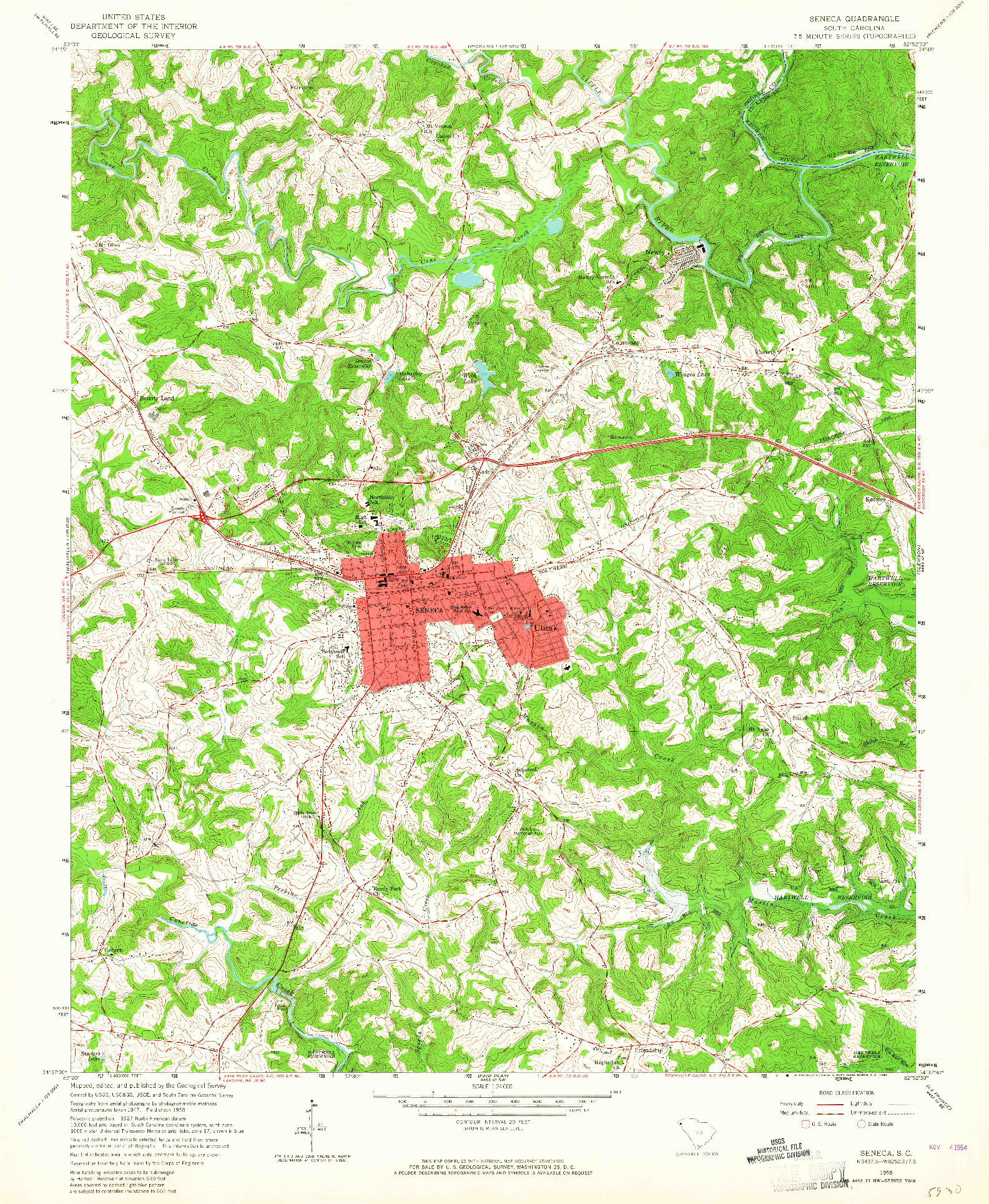 USGS 1:24000-SCALE QUADRANGLE FOR SENECA, SC 1958