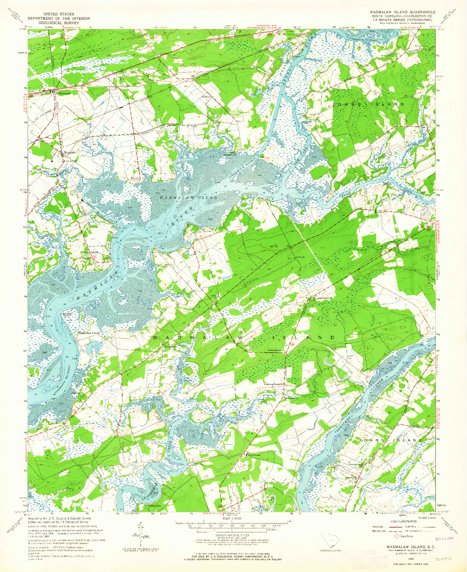 USGS 1:24000-SCALE QUADRANGLE FOR WADMALAW ISLAND, SC 1960