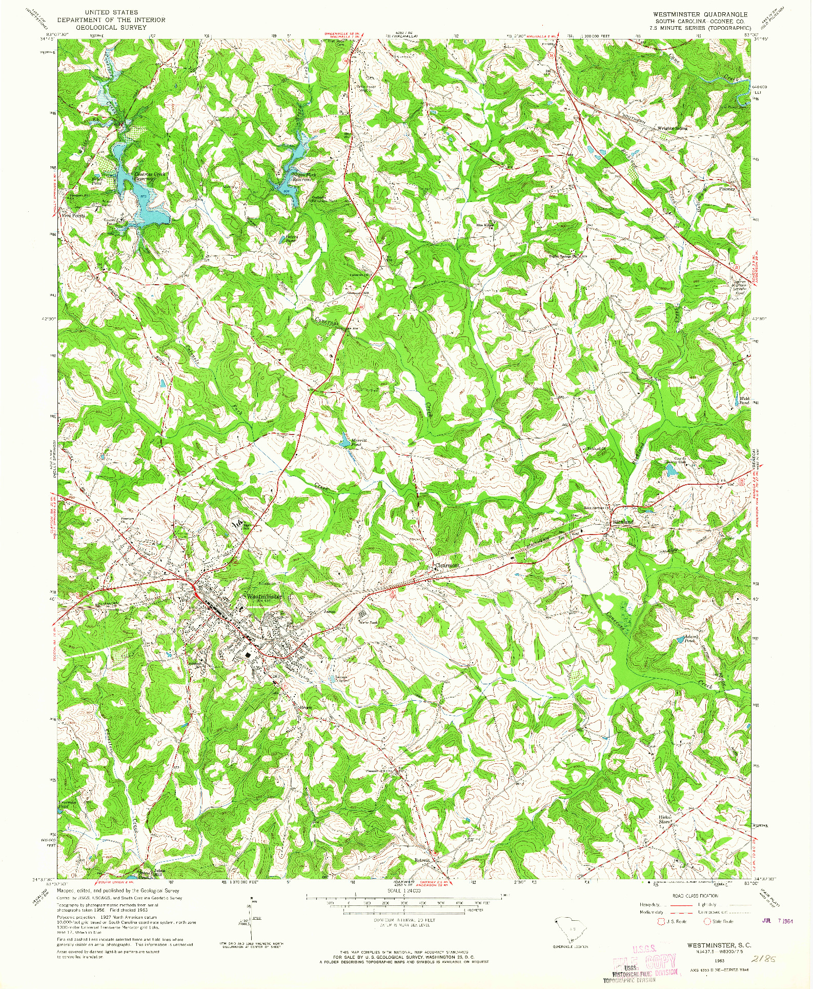 USGS 1:24000-SCALE QUADRANGLE FOR WESTMINSTER, SC 1963