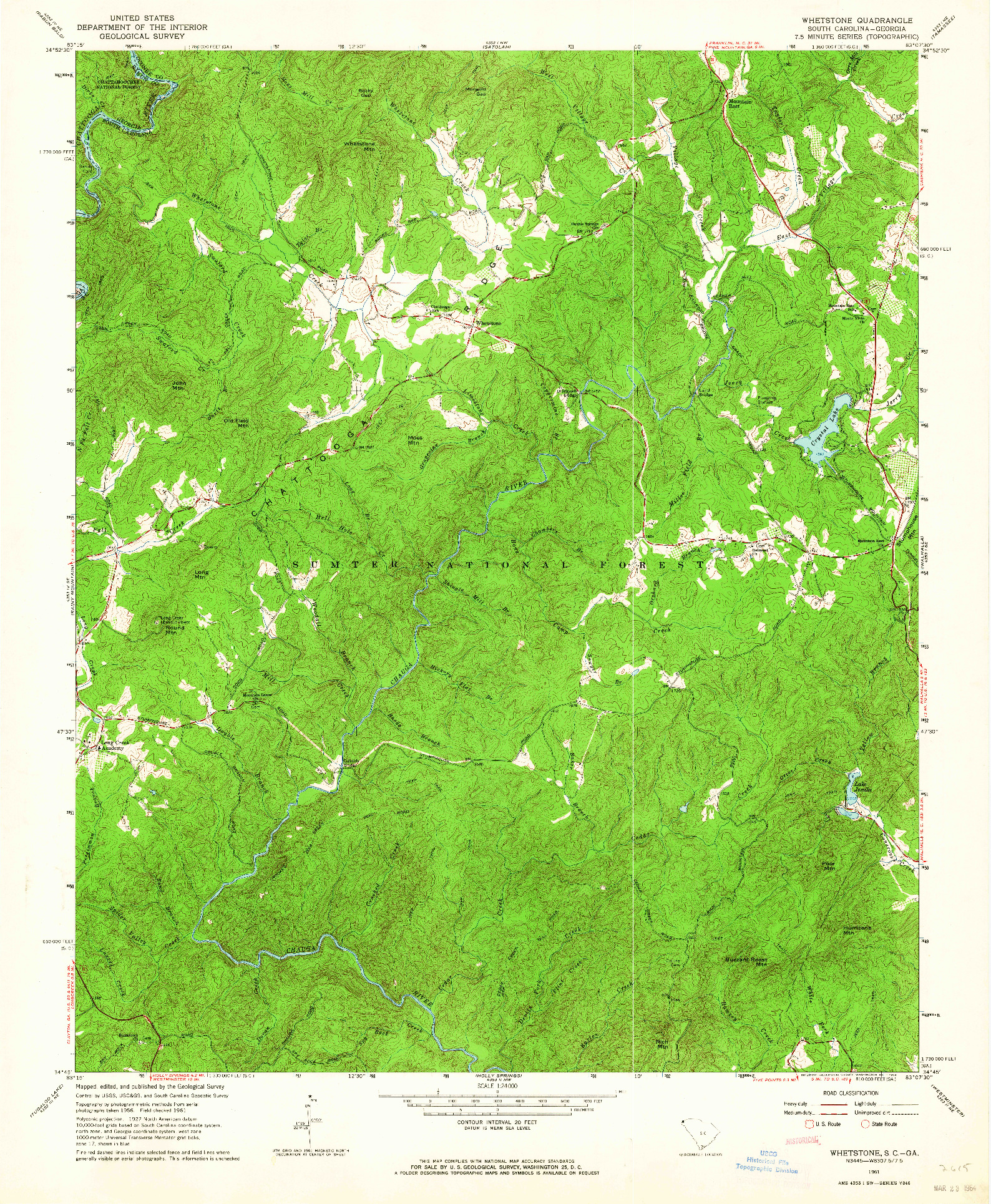 USGS 1:24000-SCALE QUADRANGLE FOR WHETSTONE, SC 1961