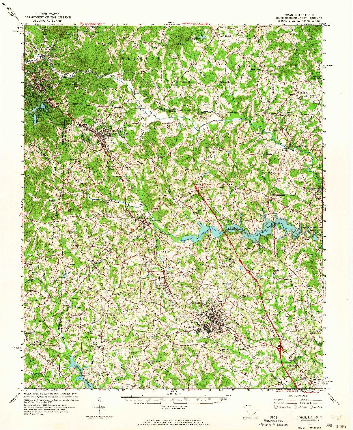 USGS 1:62500-SCALE QUADRANGLE FOR INMAN, SC 1961