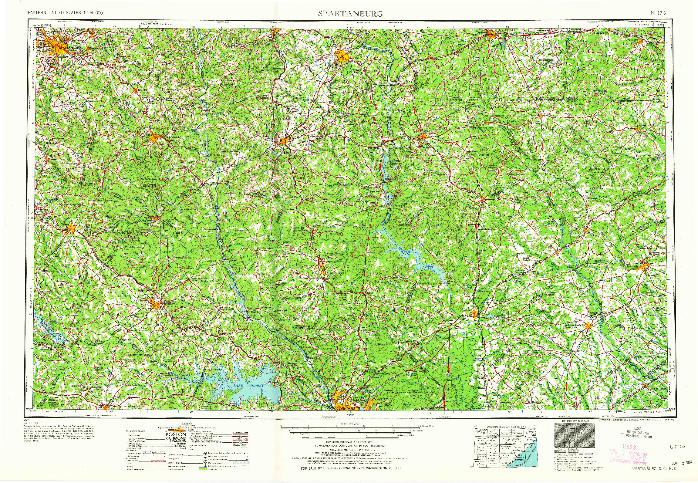 USGS 1:250000-SCALE QUADRANGLE FOR SPARTANBURG, SC 1964