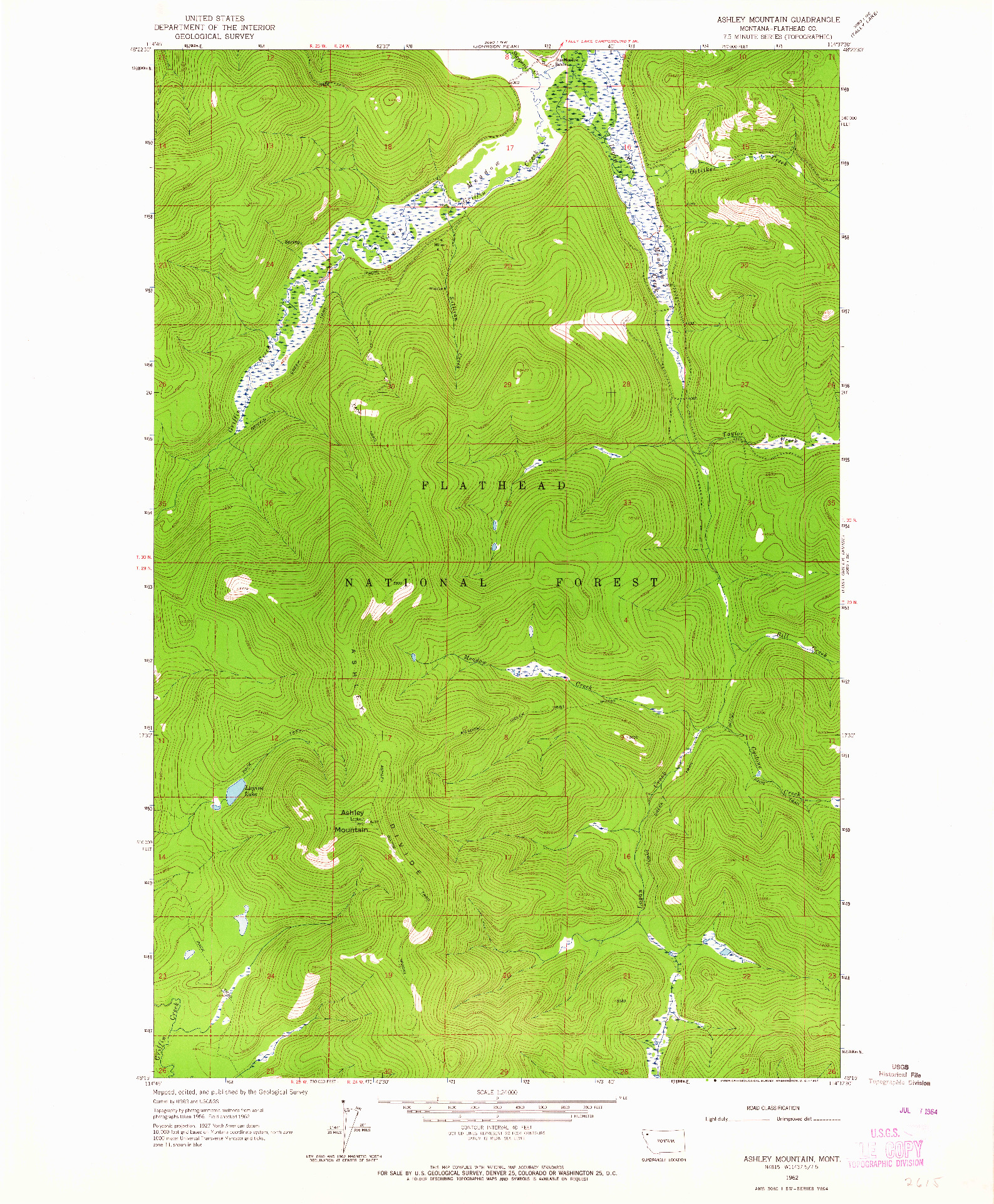 USGS 1:24000-SCALE QUADRANGLE FOR ASHLEY MOUNTAIN, MT 1962