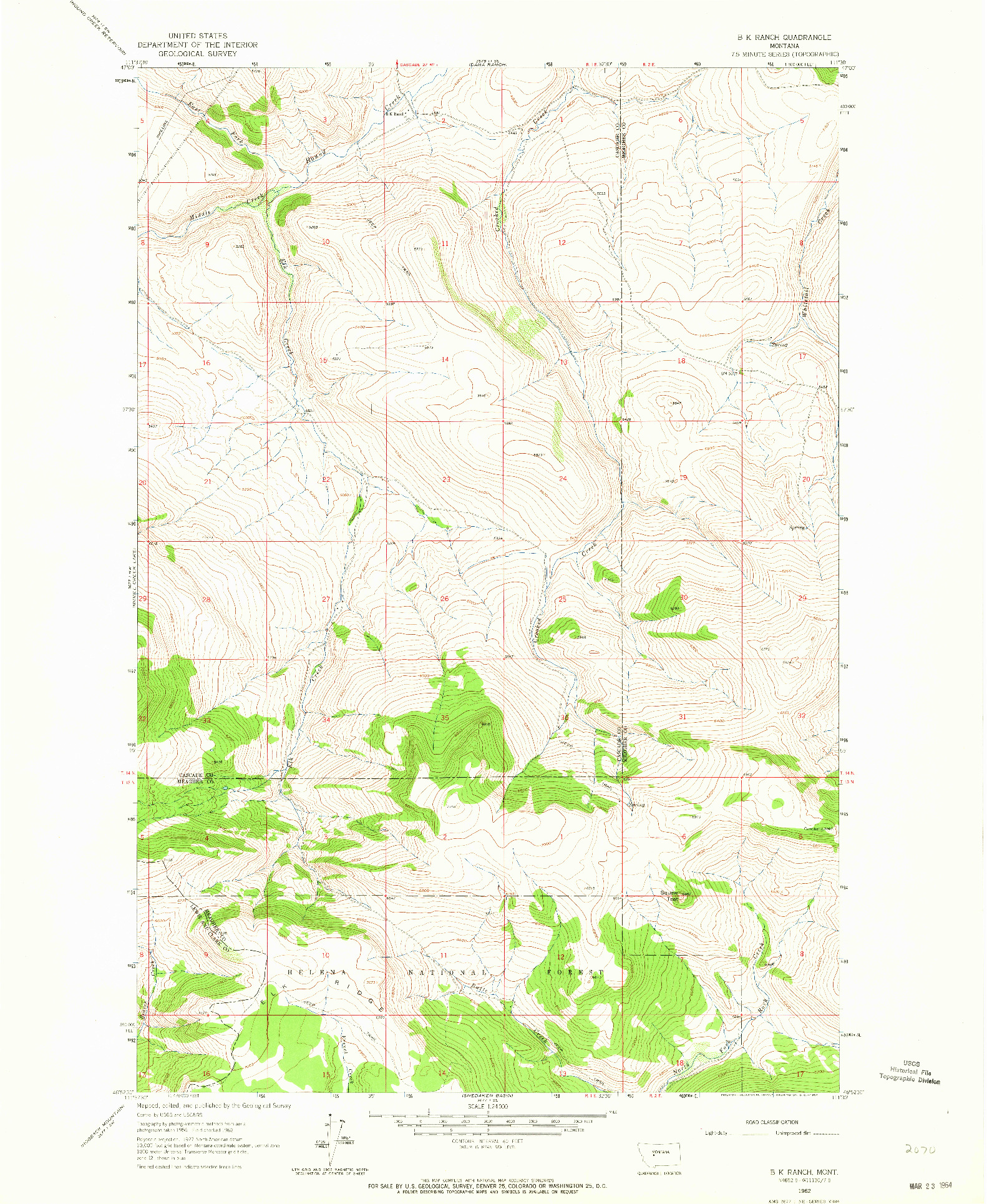USGS 1:24000-SCALE QUADRANGLE FOR B K RANCH, MT 1962