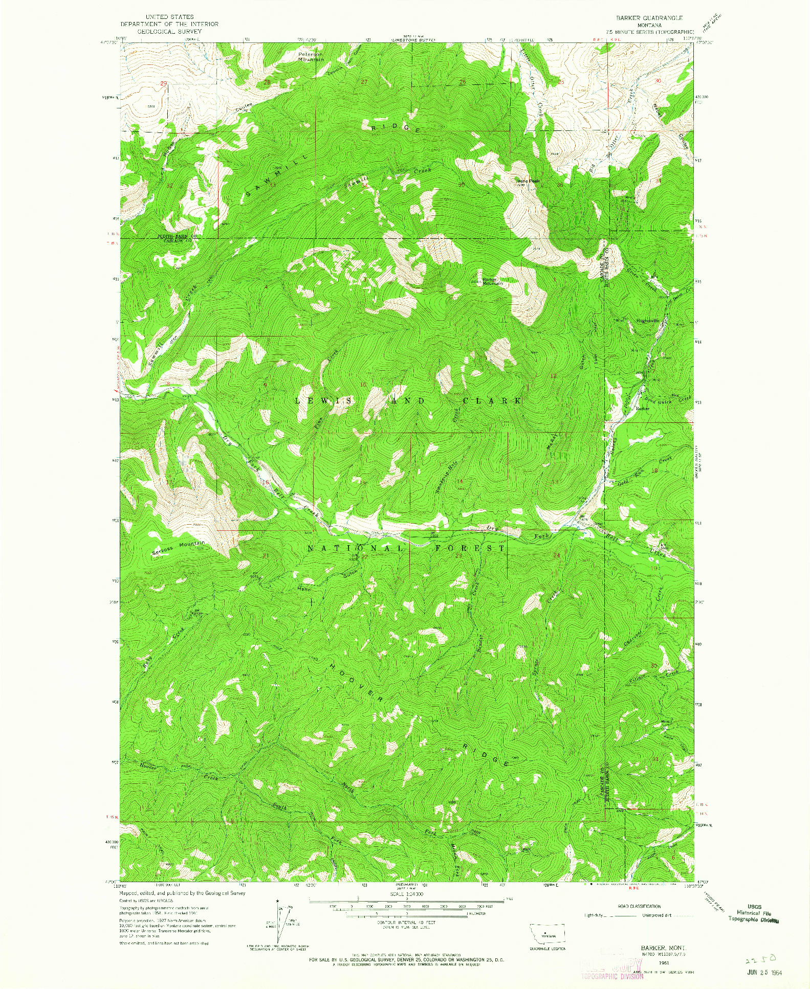 USGS 1:24000-SCALE QUADRANGLE FOR BARKER, MT 1961