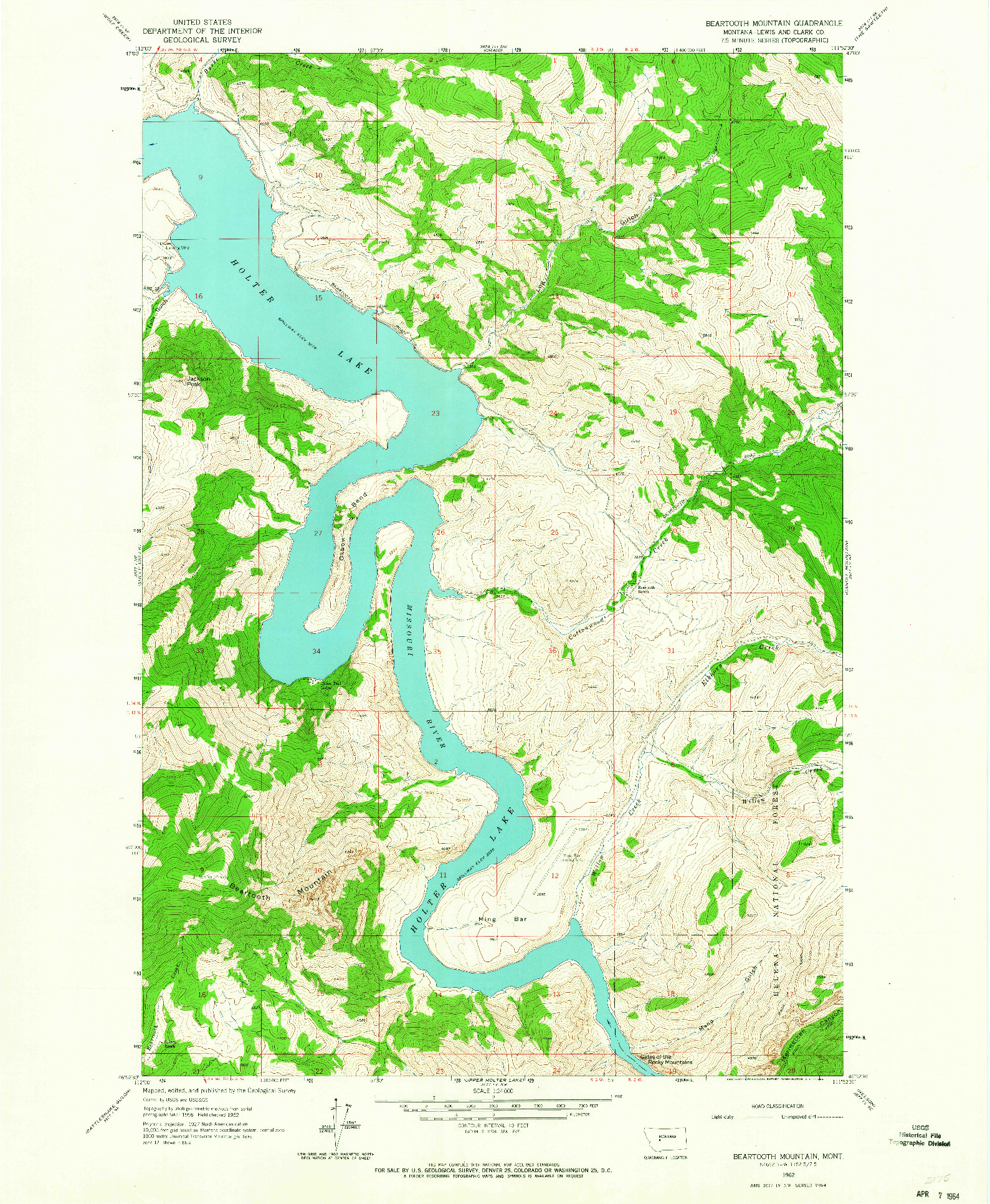 USGS 1:24000-SCALE QUADRANGLE FOR BEARTOOTH MOUNTAIN, MT 1962