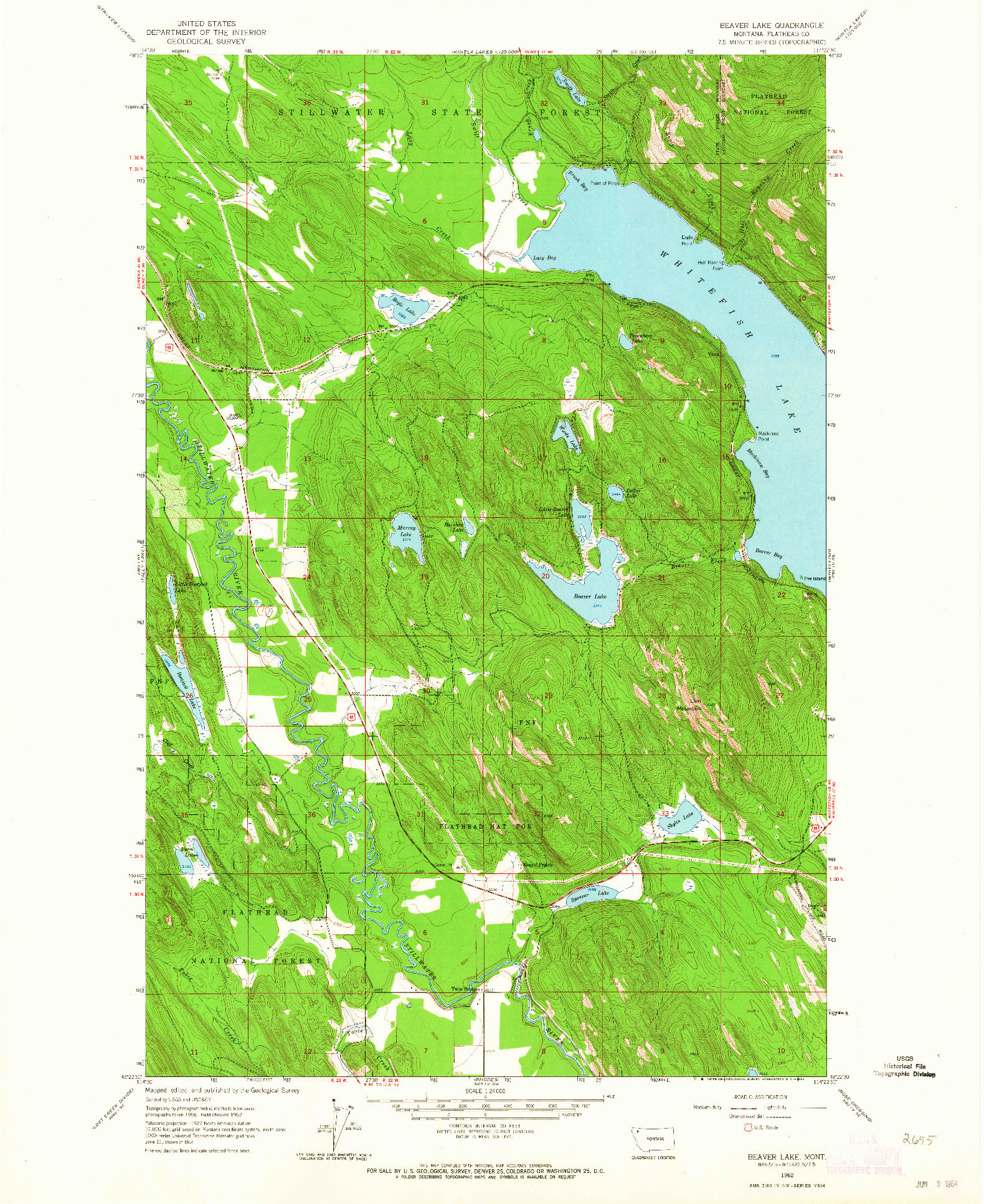 USGS 1:24000-SCALE QUADRANGLE FOR BEAVER LAKE, MT 1962