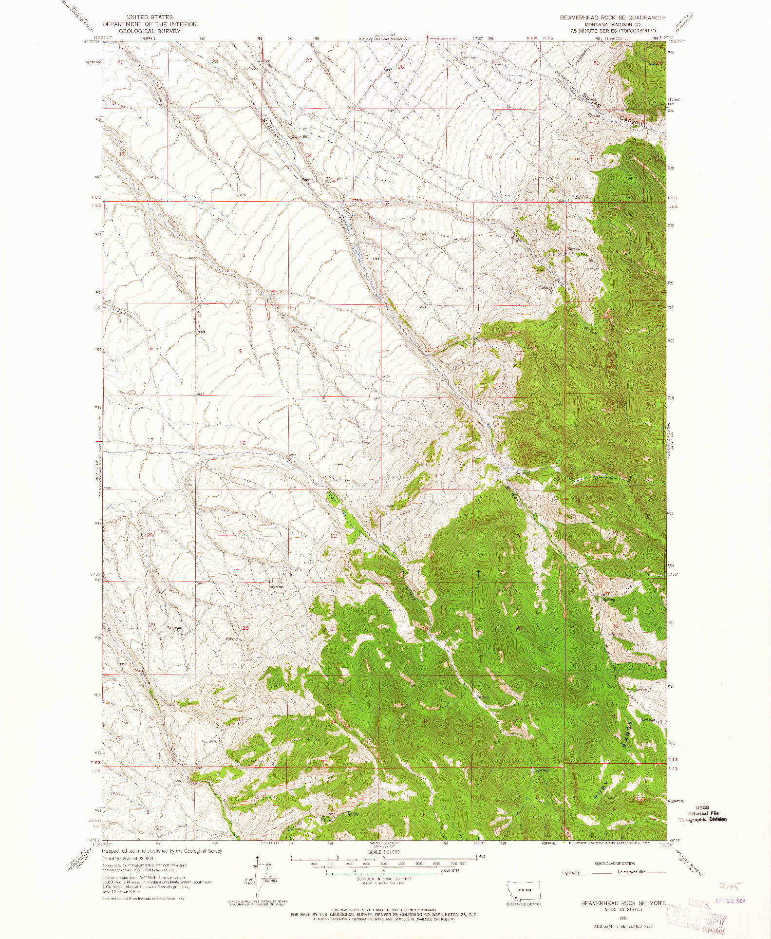 USGS 1:24000-SCALE QUADRANGLE FOR BEAVERHEAD ROCK SE, MT 1961