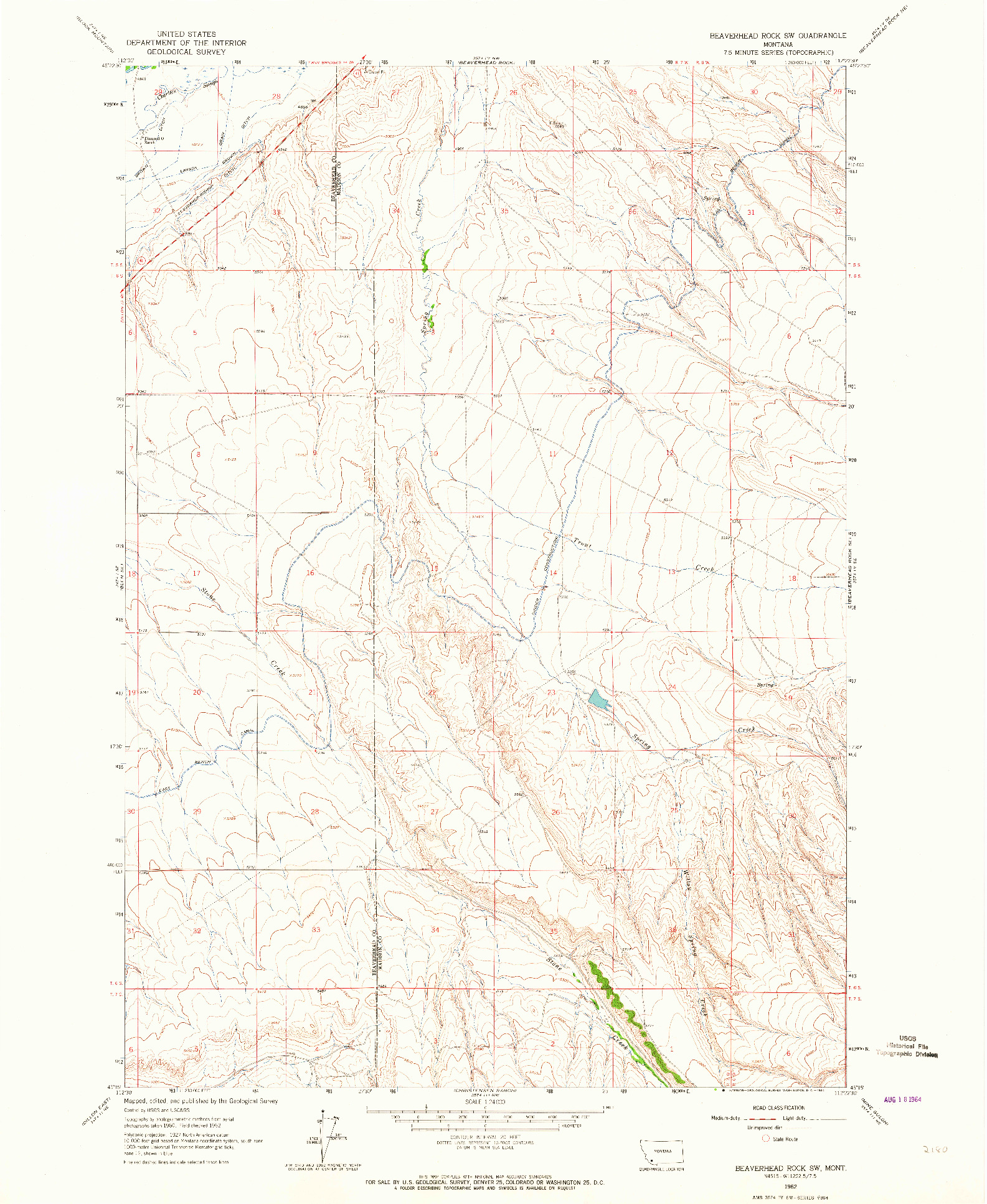 USGS 1:24000-SCALE QUADRANGLE FOR BEAVERHEAD ROCK SW, MT 1962