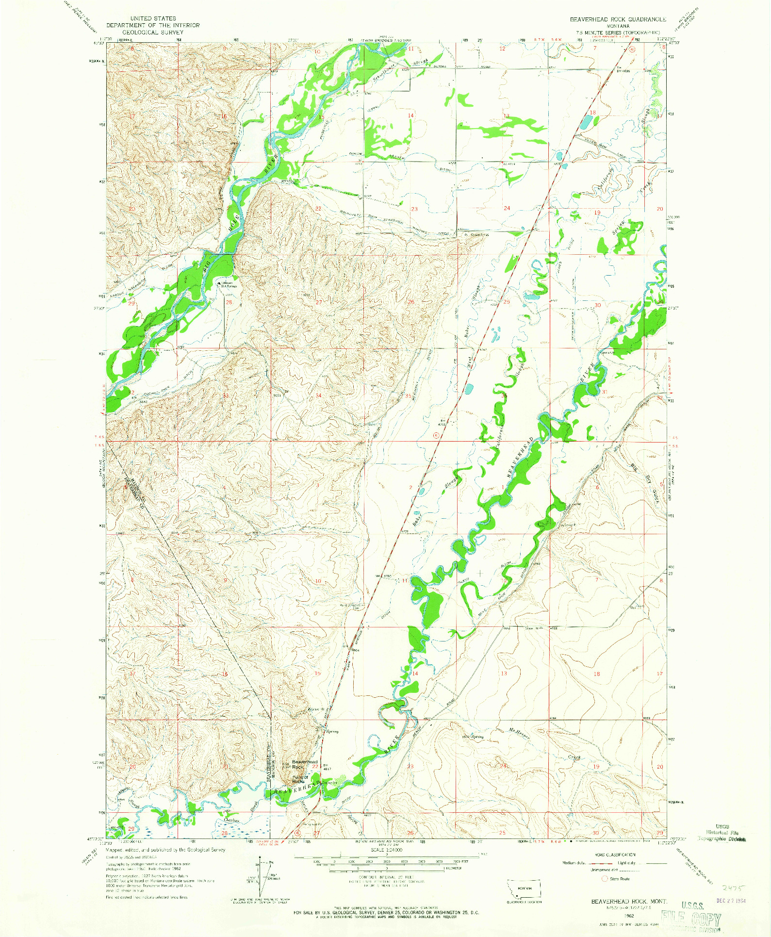 USGS 1:24000-SCALE QUADRANGLE FOR BEAVERHEAD ROCK, MT 1962